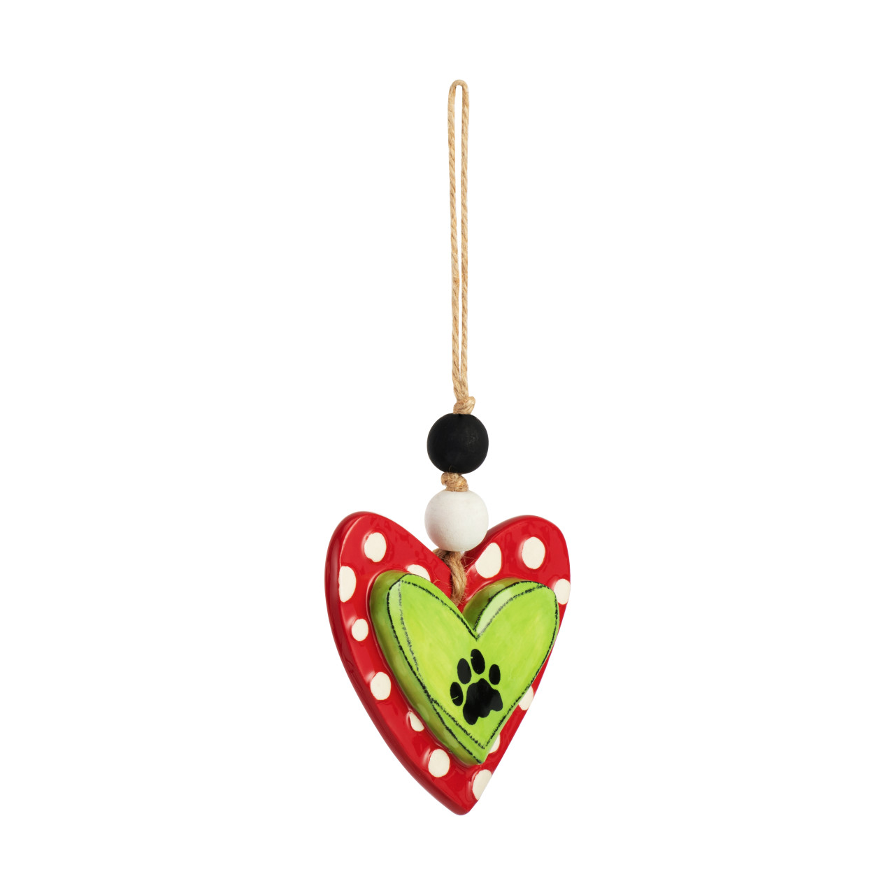 Paw Print Heart Ornament - Green & Red thumbnail