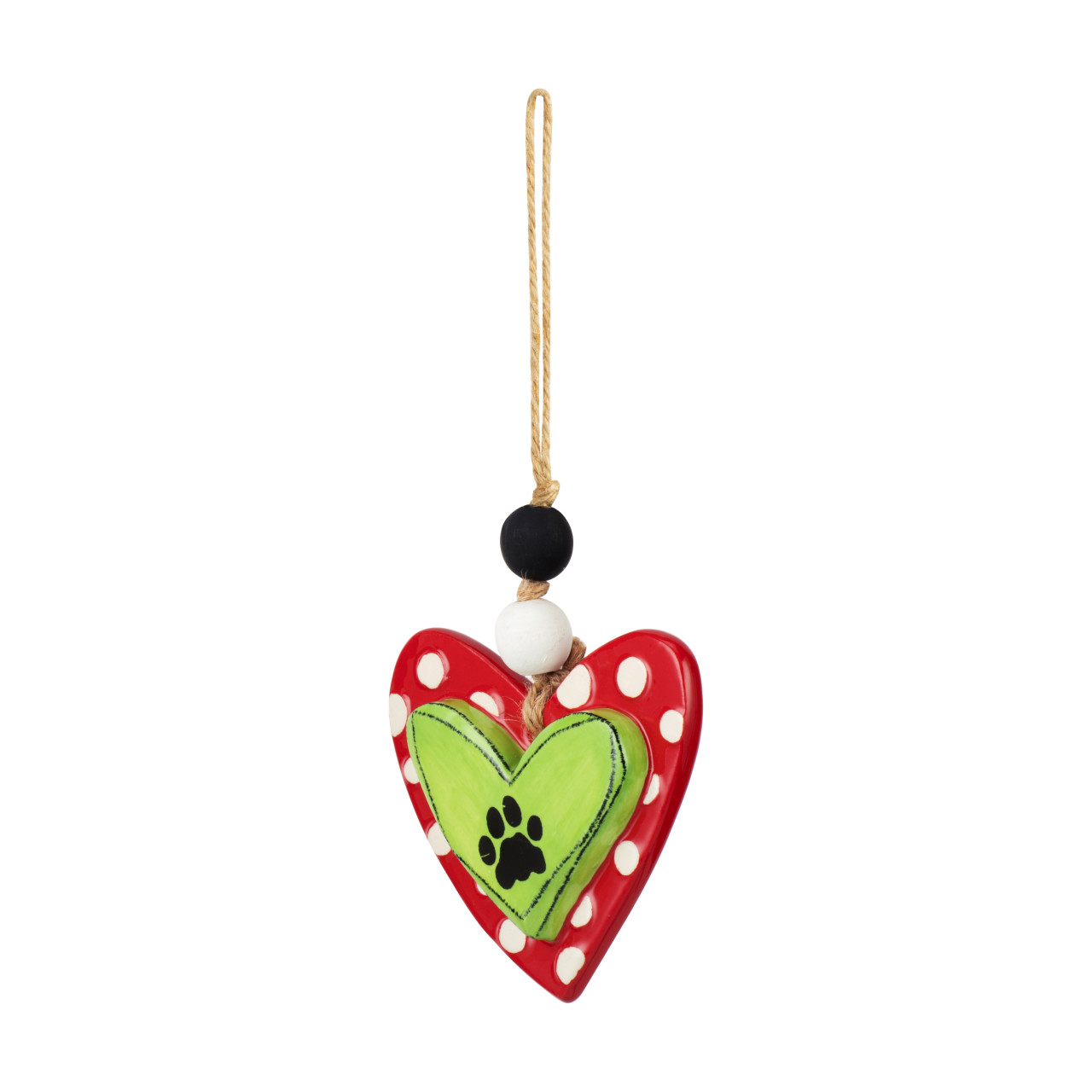 Paw Print Heart Ornament - Green & Red thumbnail