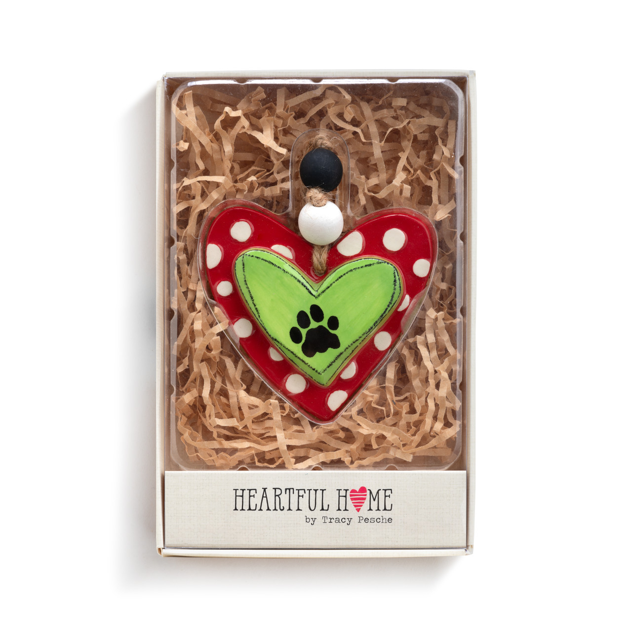 Paw Print Heart Ornament - Green & Red thumbnail