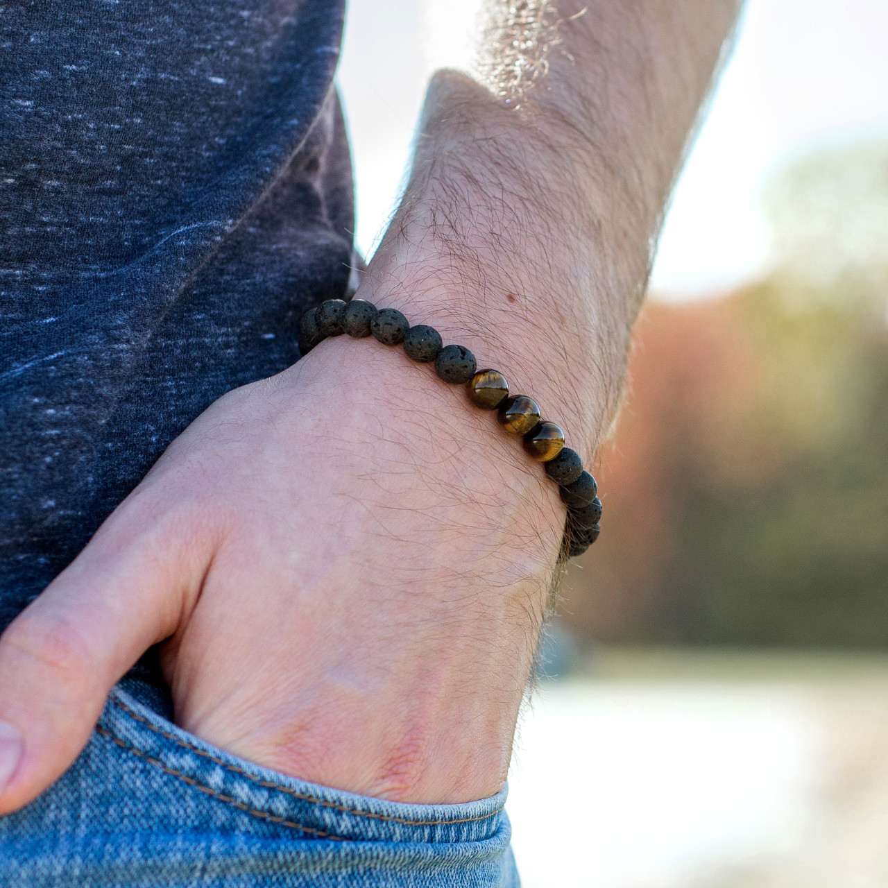 Men's Black Lava Stone Bracelet thumbnail