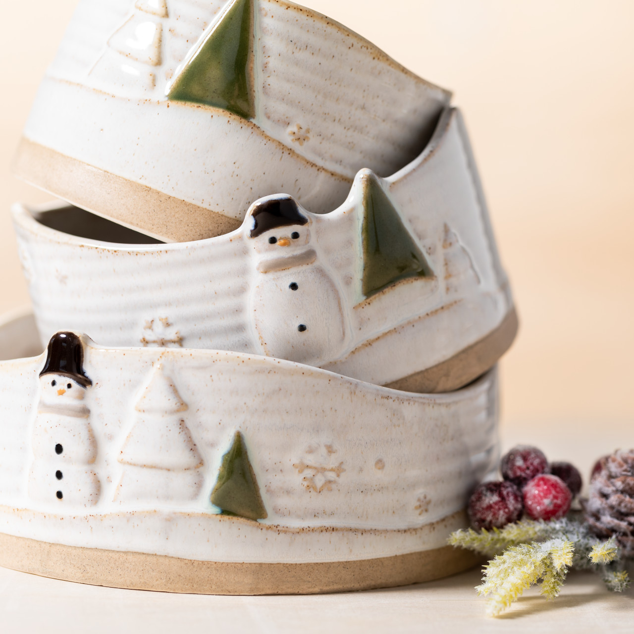 Snowmen Ceramic Stacking Bowls - Set of 3 thumbnail