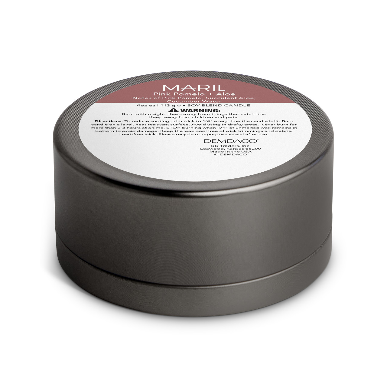 Pink Pomelo + Aloe 4 oz. Travel Candle - MARIL thumbnail