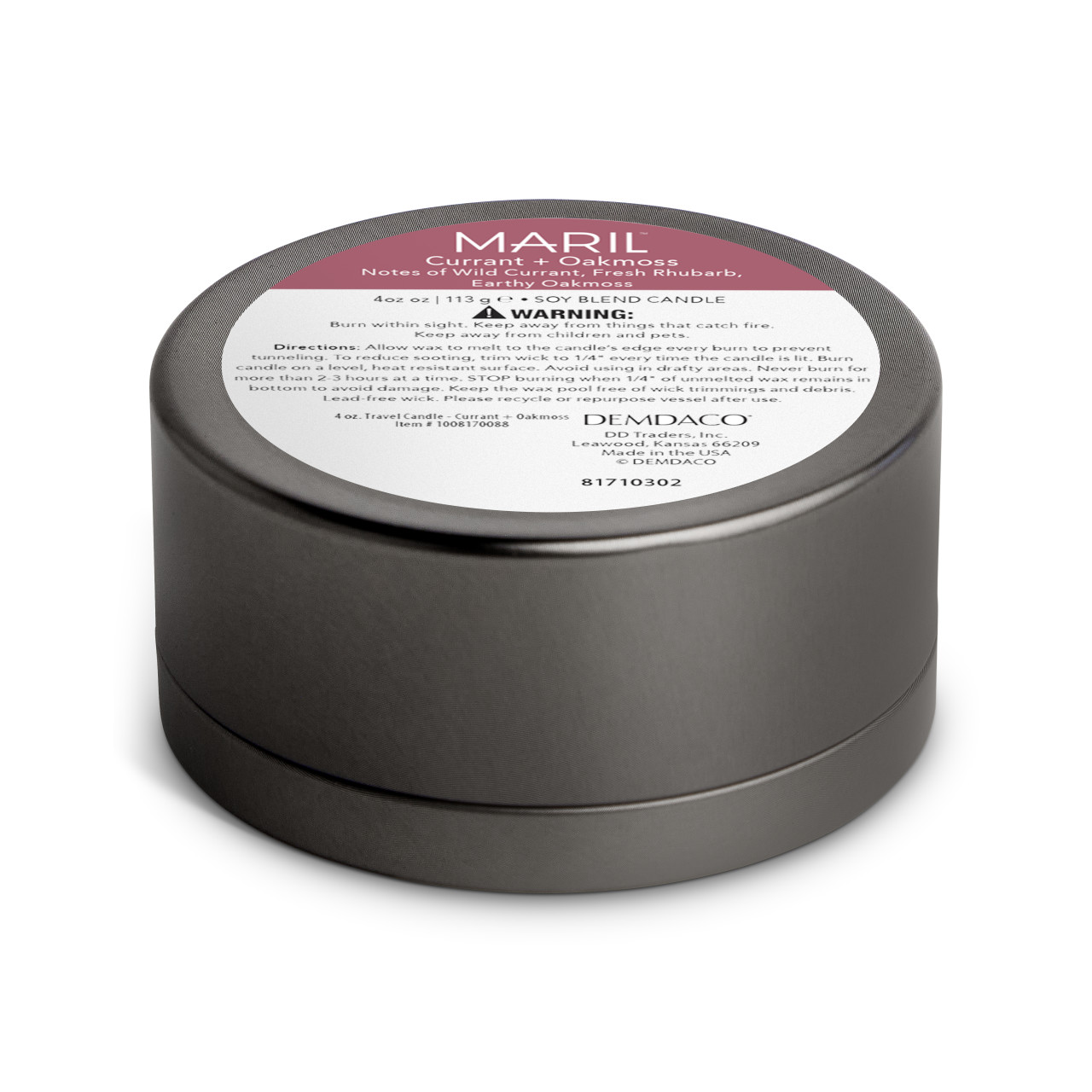 Currant + Oakmoss 4 oz. Travel Candle - MARIL thumbnail