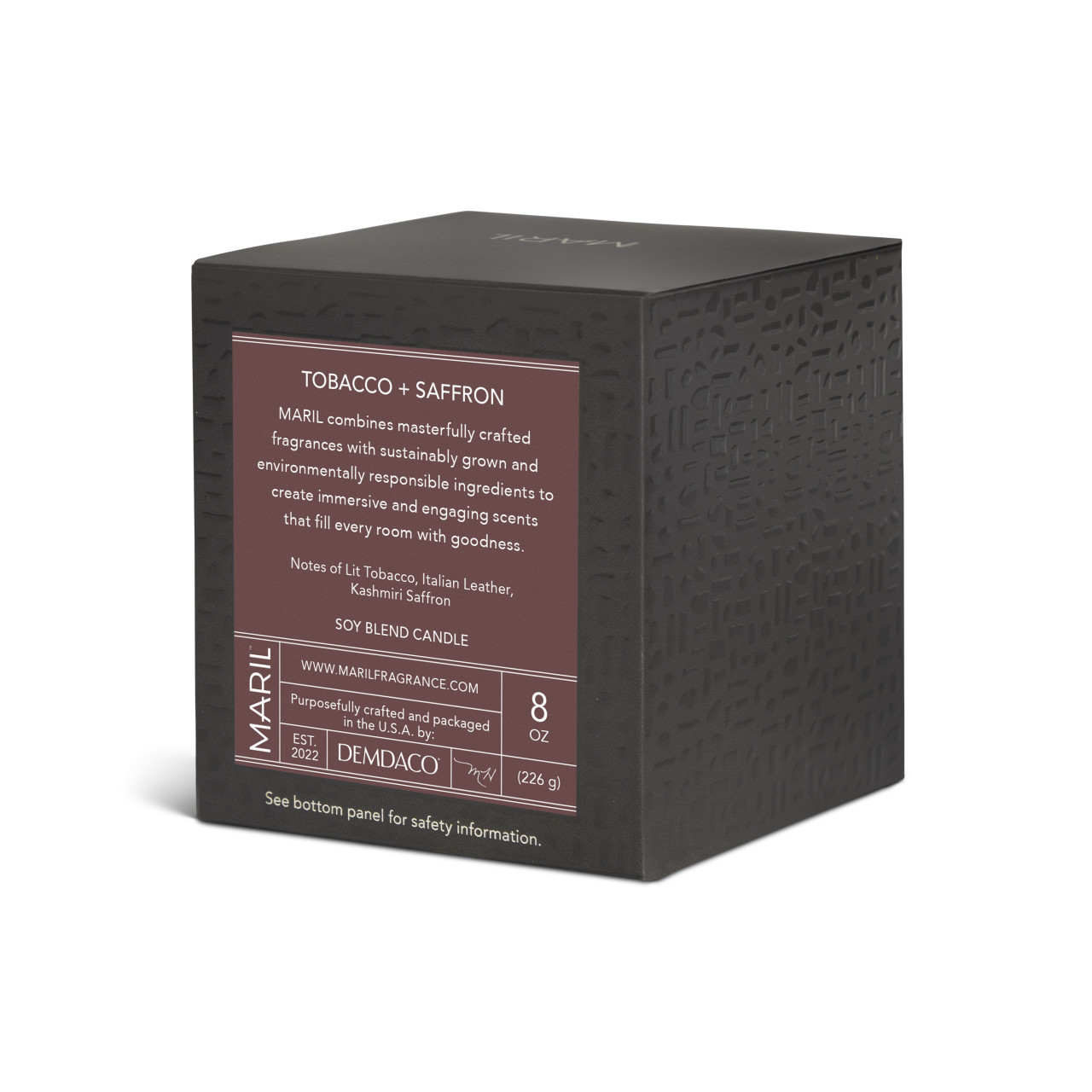 Tobacco + Saffron 8 oz. Candle -MARIL thumbnail