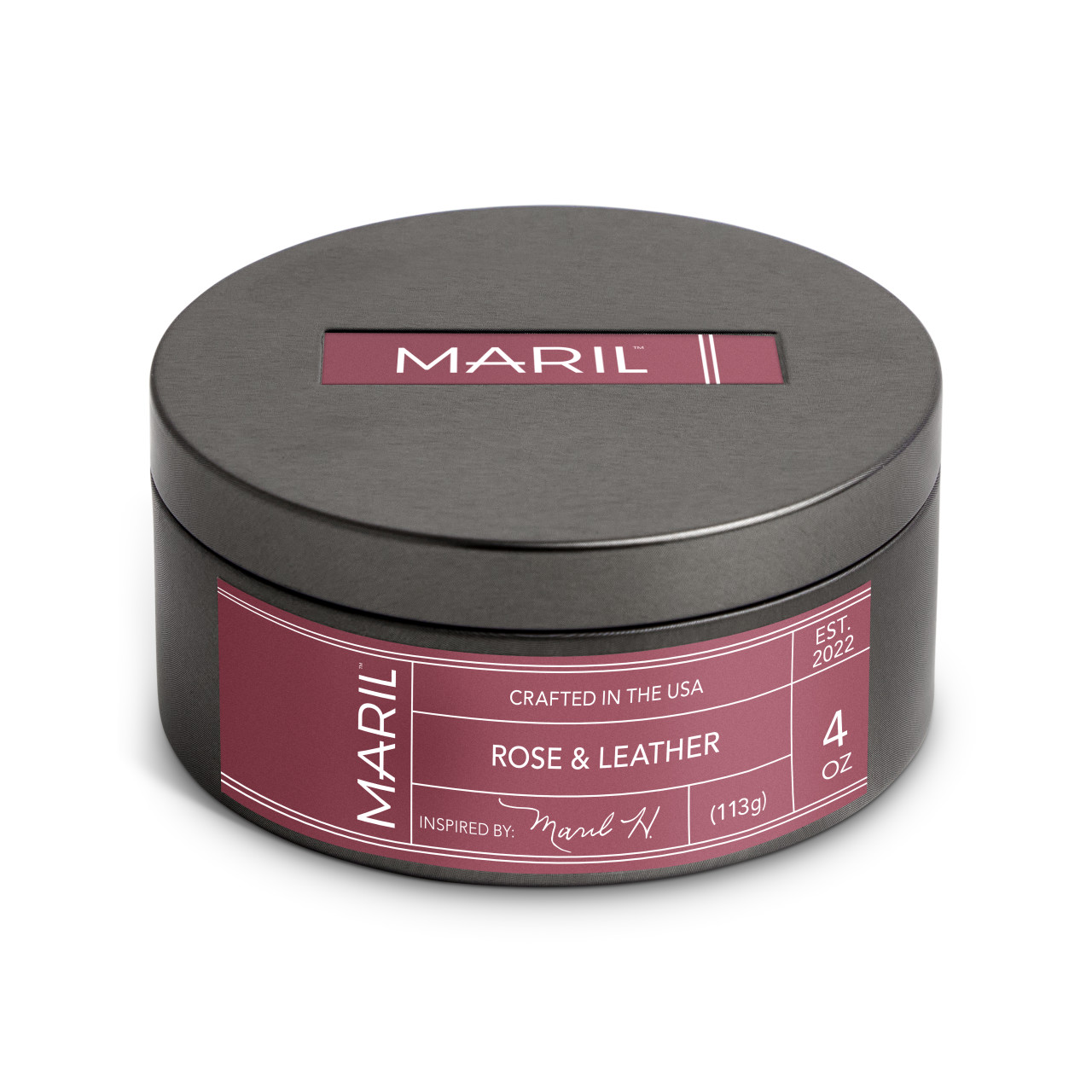 Rose + Leather 4 oz. Travel Candle - MARIL thumbnail