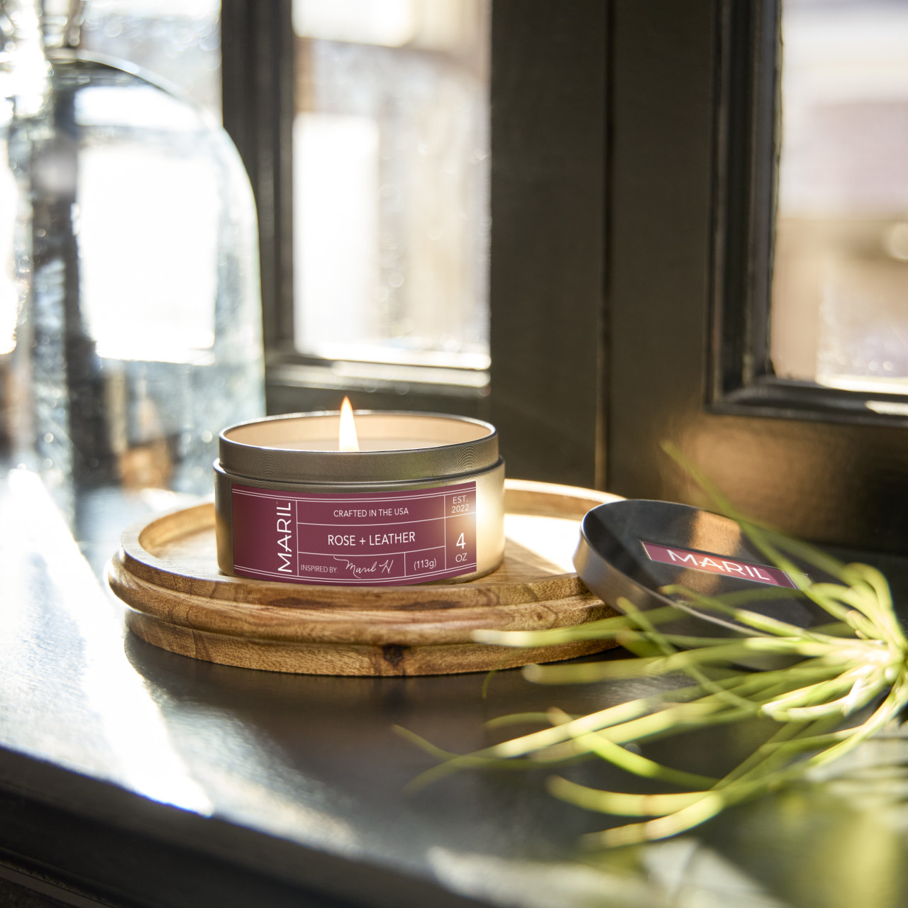 Rose + Leather 4 oz. Travel Candle - MARIL thumbnail