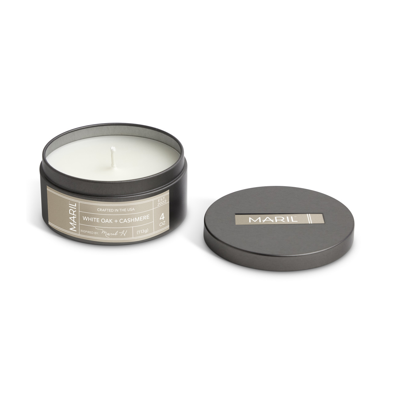 White Oak + Cashmere 4 oz. Travel Candle - MARIL thumbnail