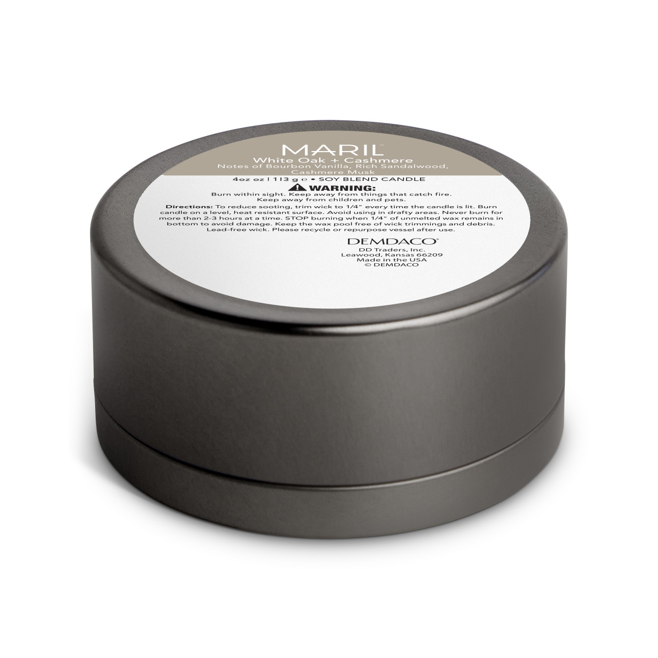 White Oak + Cashmere 4 oz. Travel Candle - MARIL thumbnail