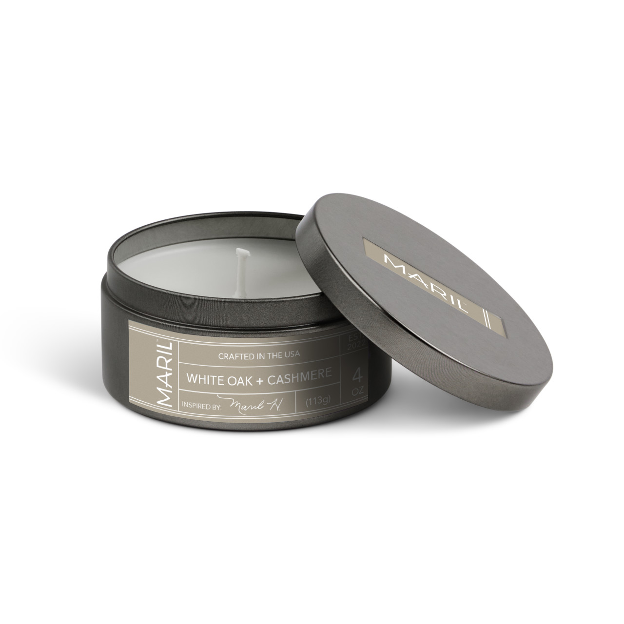White Oak + Cashmere 4 oz. Travel Candle - MARIL thumbnail