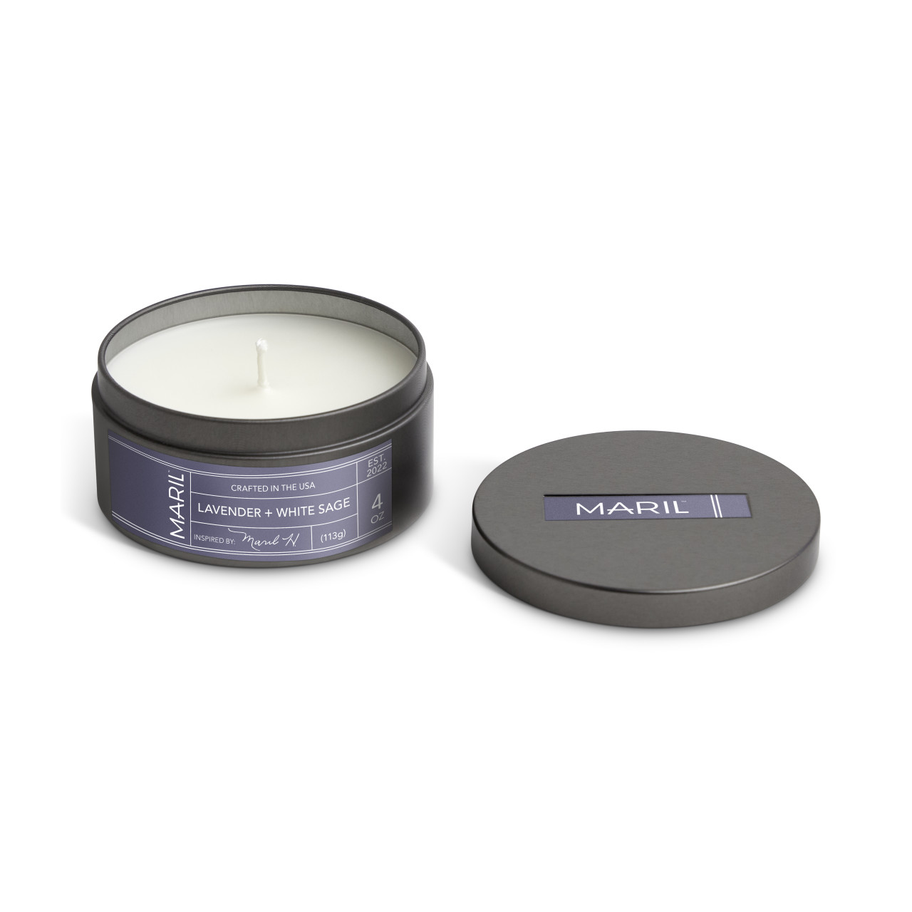 Lavender + White Sage 4 oz. Travel Candle - MARIL thumbnail