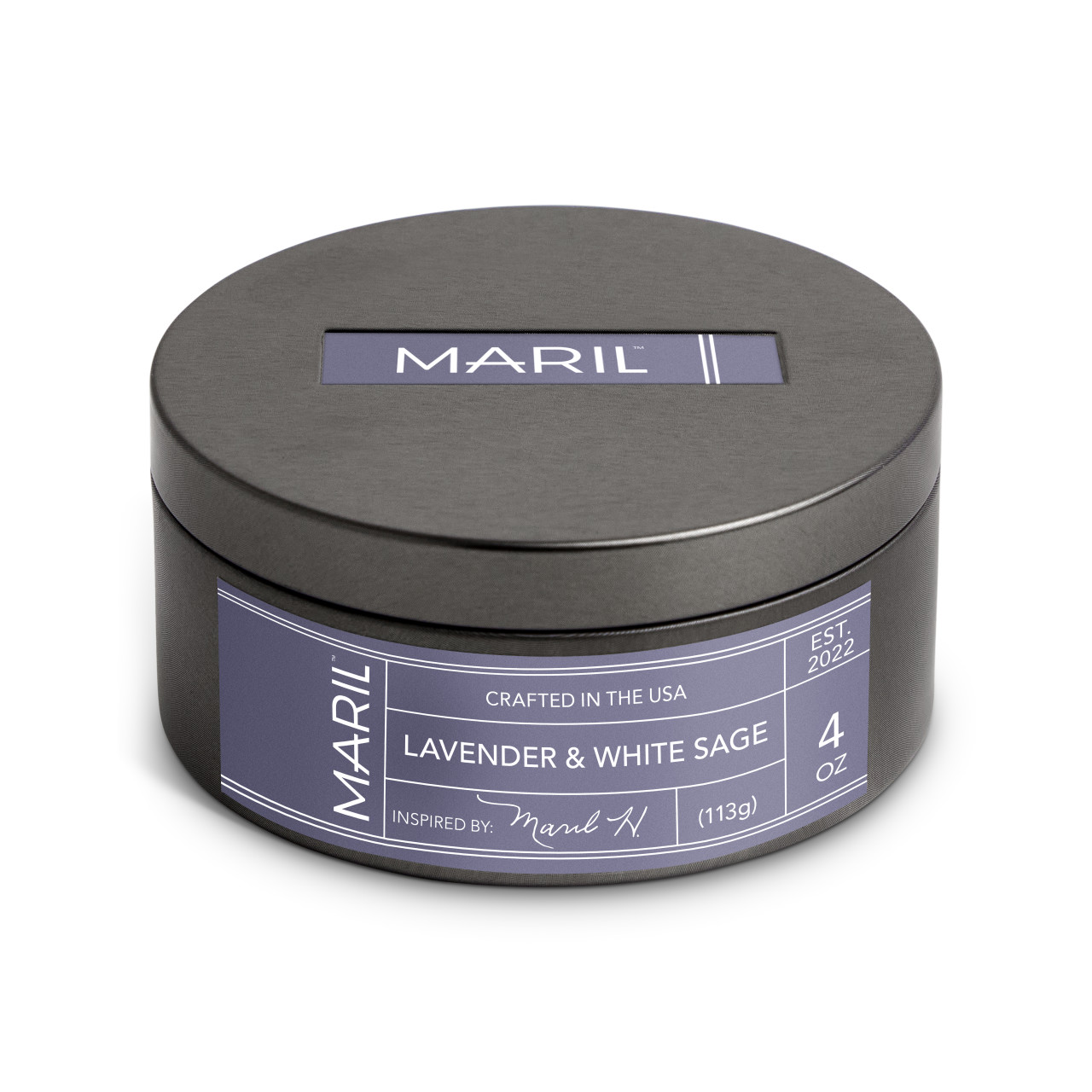 Lavender + White Sage 4 oz. Travel Candle - MARIL thumbnail