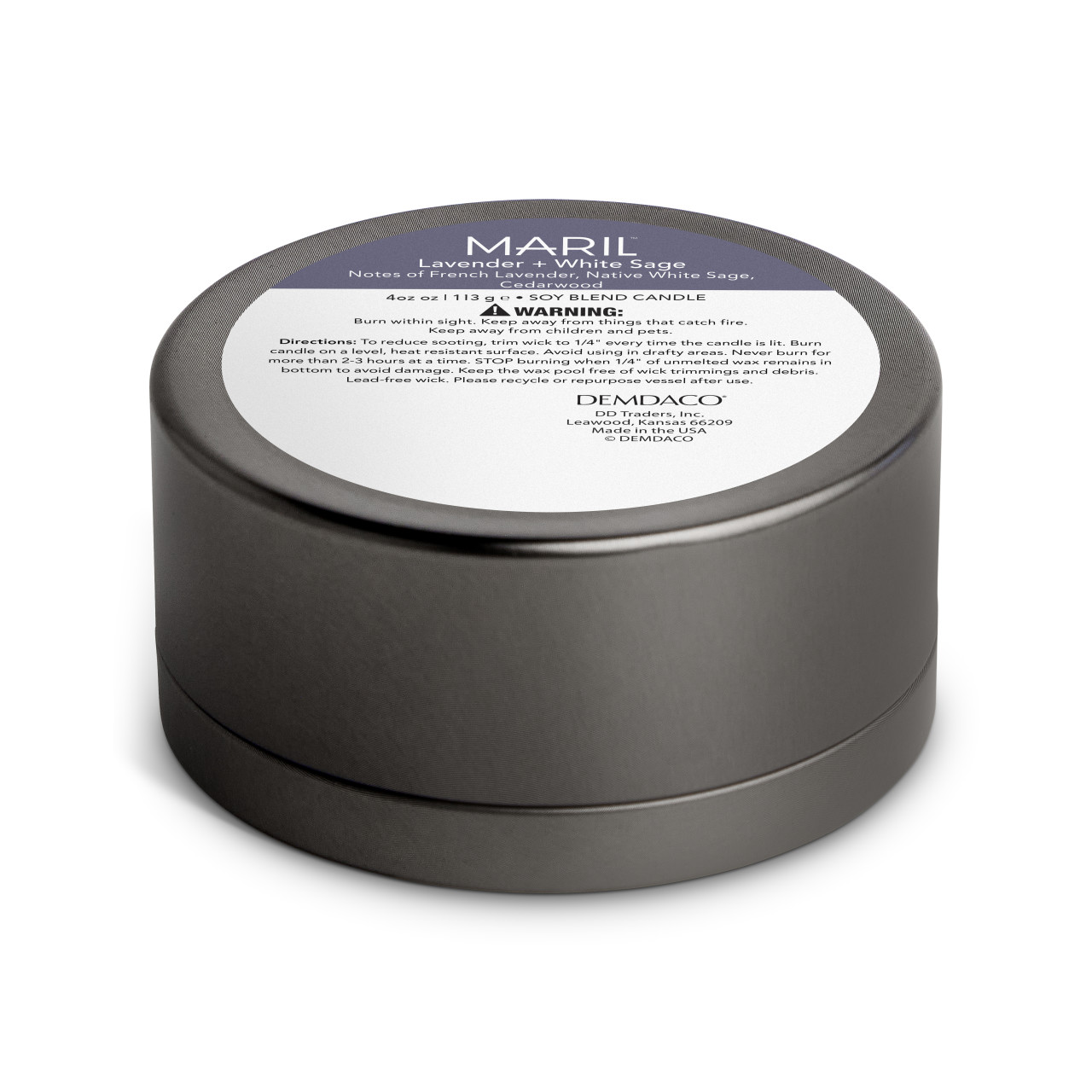 Lavender + White Sage 4 oz. Travel Candle - MARIL thumbnail