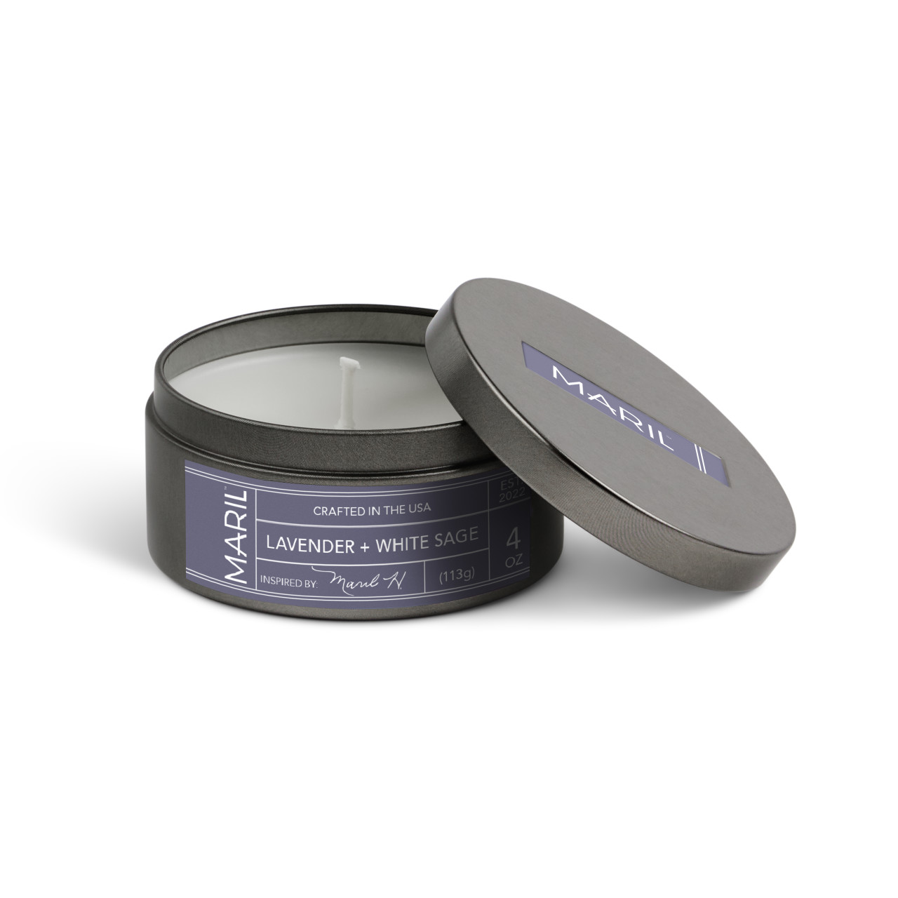 Lavender + White Sage 4 oz. Travel Candle - MARIL thumbnail