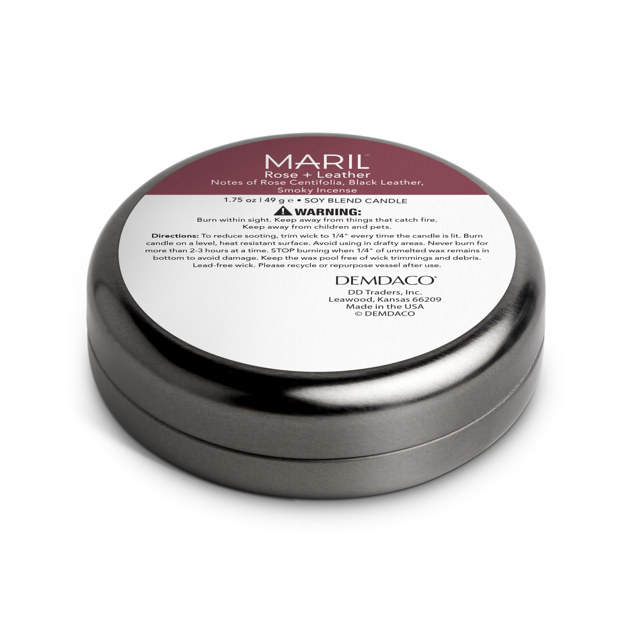 Rose + Leather 1.75 oz. Demi Travel Candle - MARIL thumbnail