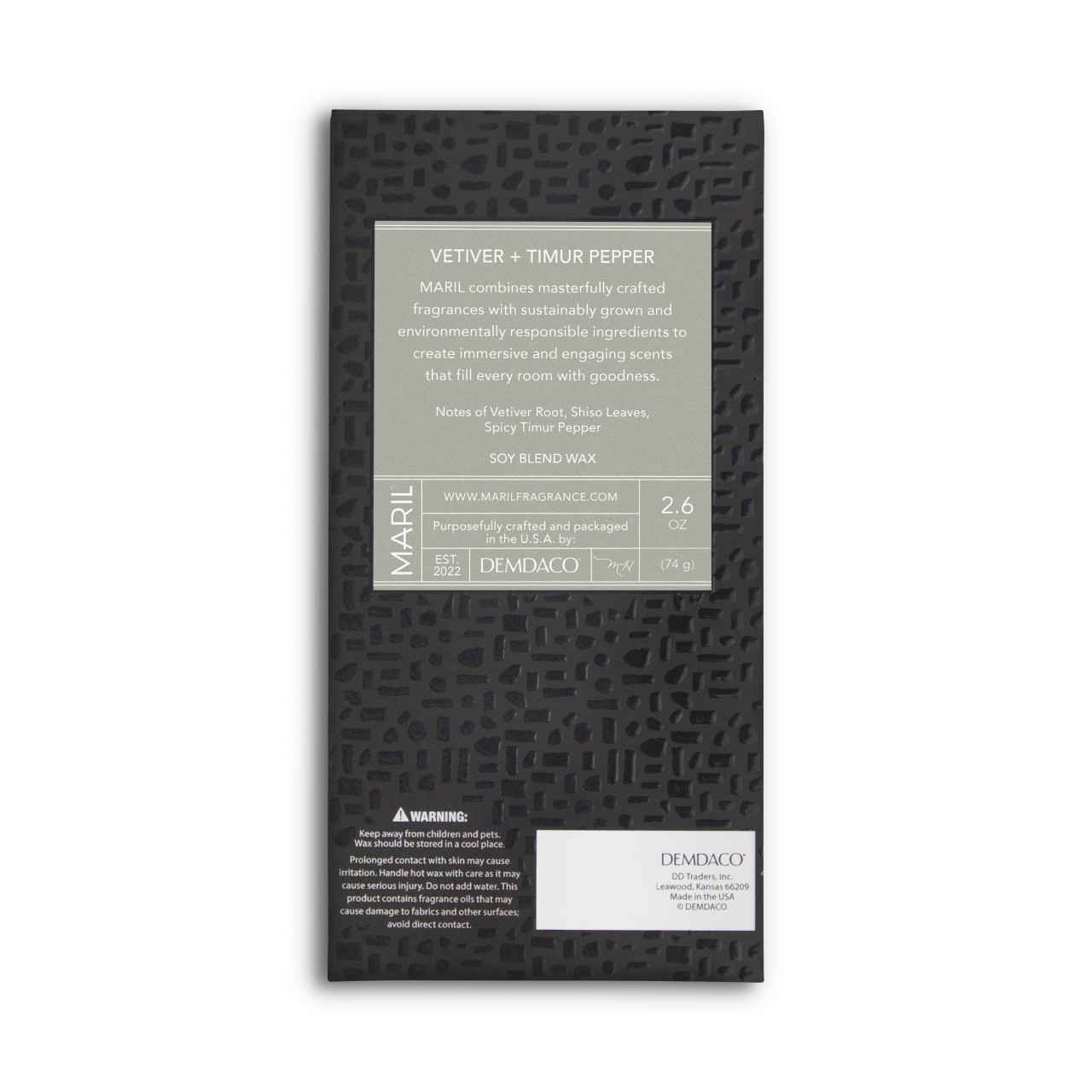 Vetiver + Timur Pepper 2.6 oz. Wax Melt - MARIL thumbnail