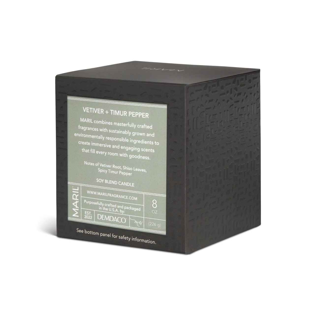 Vetiver + Timur Pepper 8 oz. Candle - MARIL thumbnail