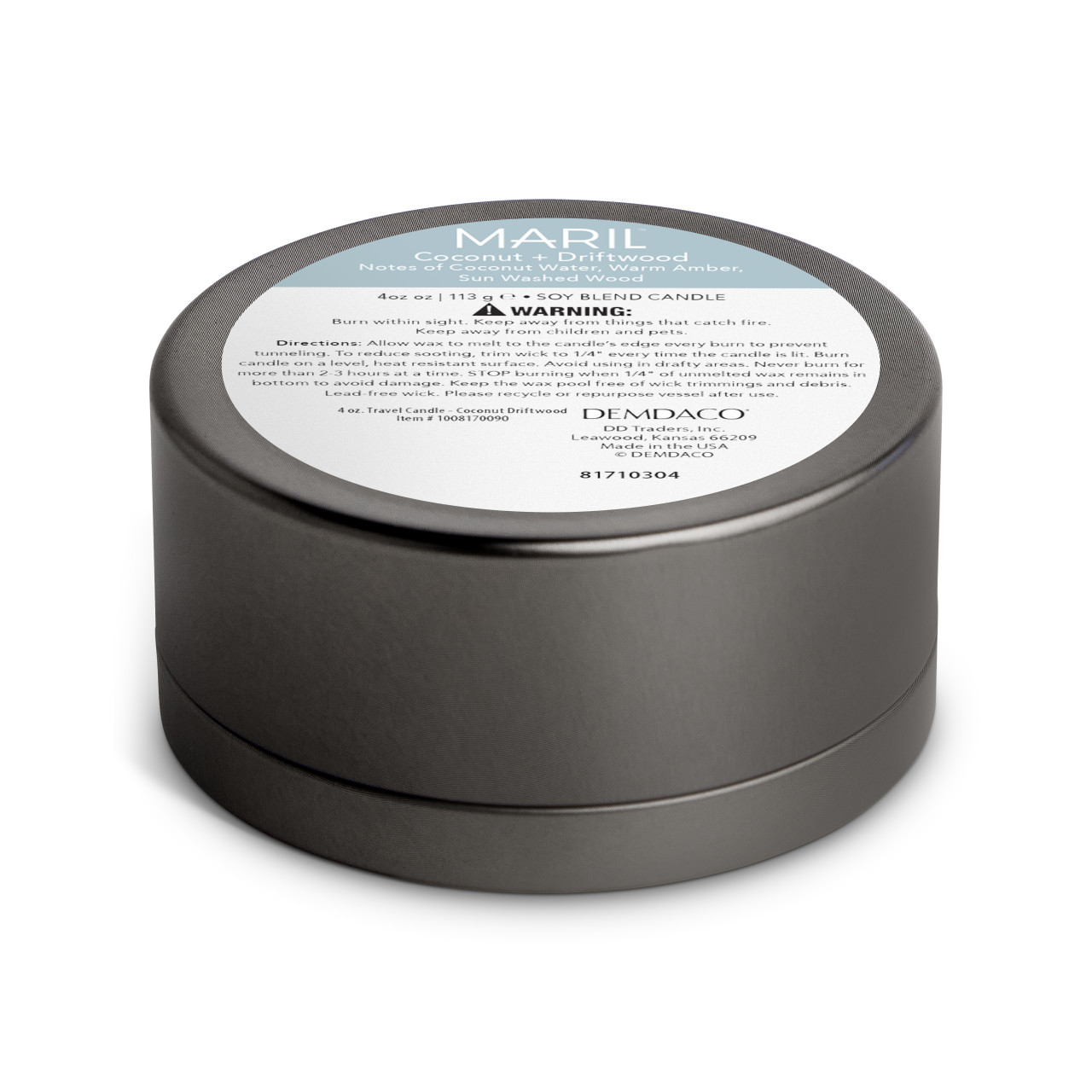 Coconut + Driftwood 4 oz. Travel Candle - MARIL thumbnail