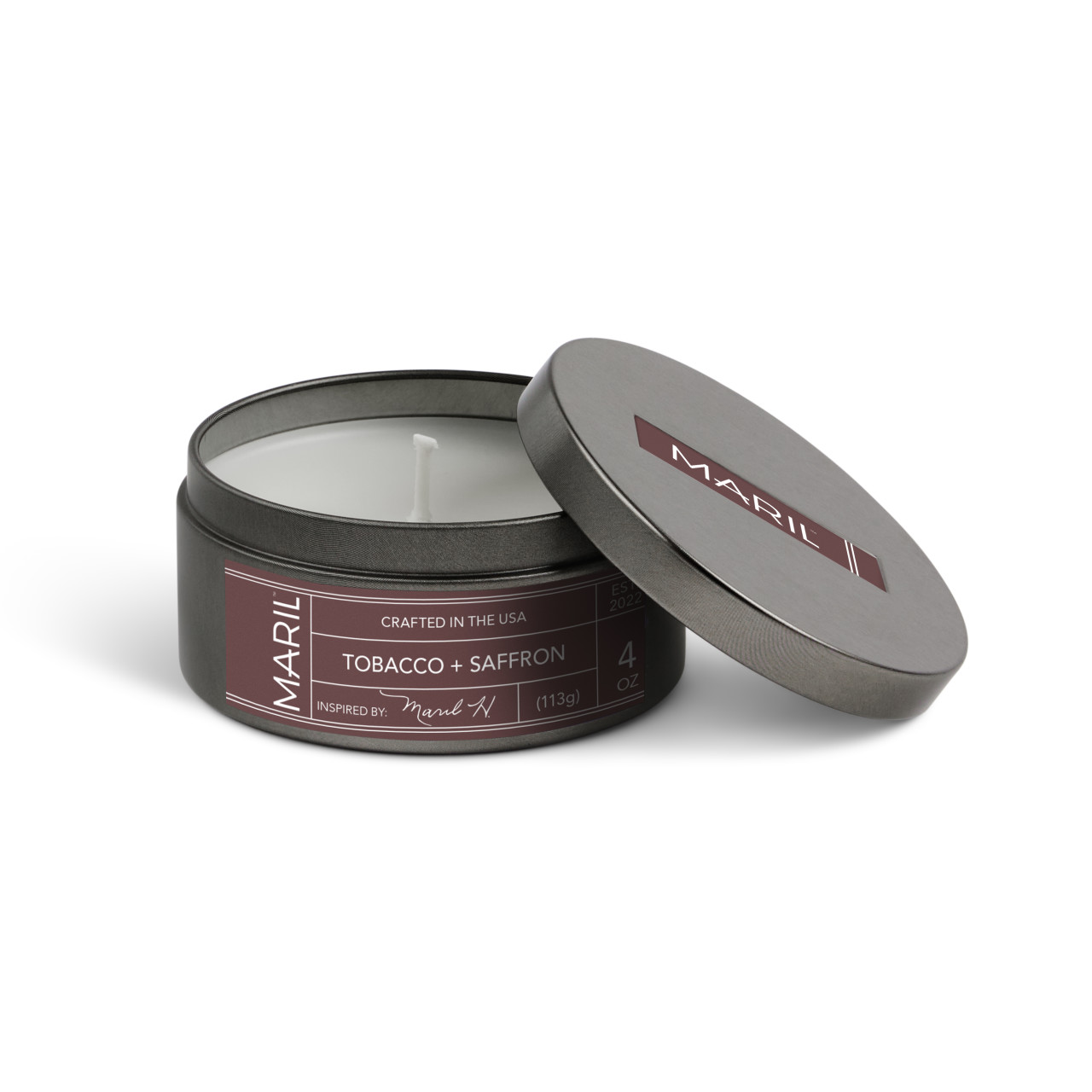 Tobacco + Saffron 4 oz. Travel Candle - MARIL thumbnail