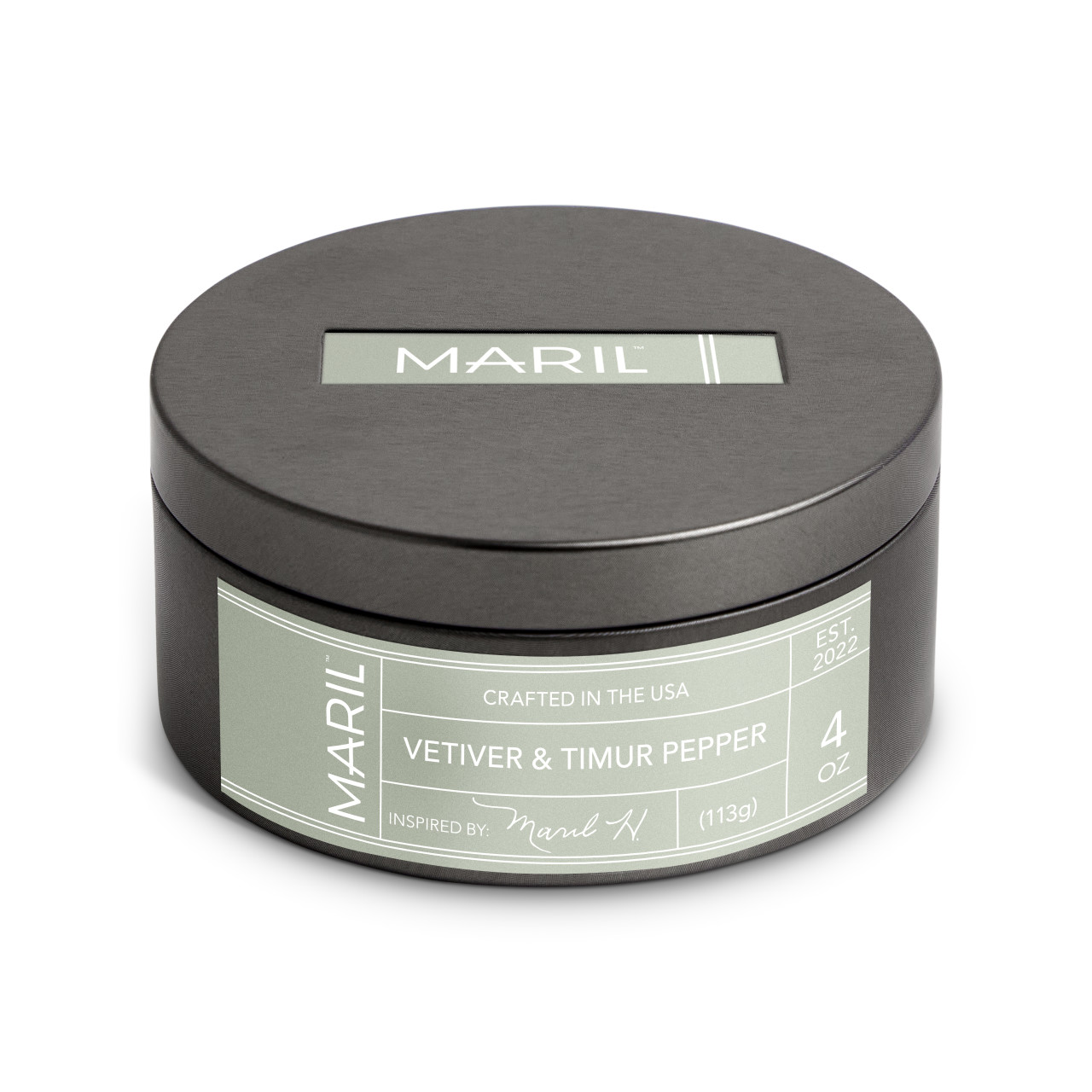 Vetiver + Timur Pepper 4 oz. Travel Candle - MARIL thumbnail