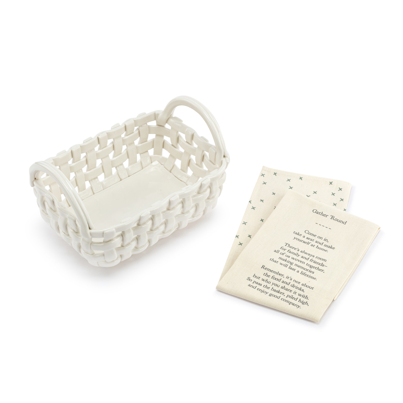 Gather 'Round Ceramic Cream Loaf Basket With Towel thumbnail