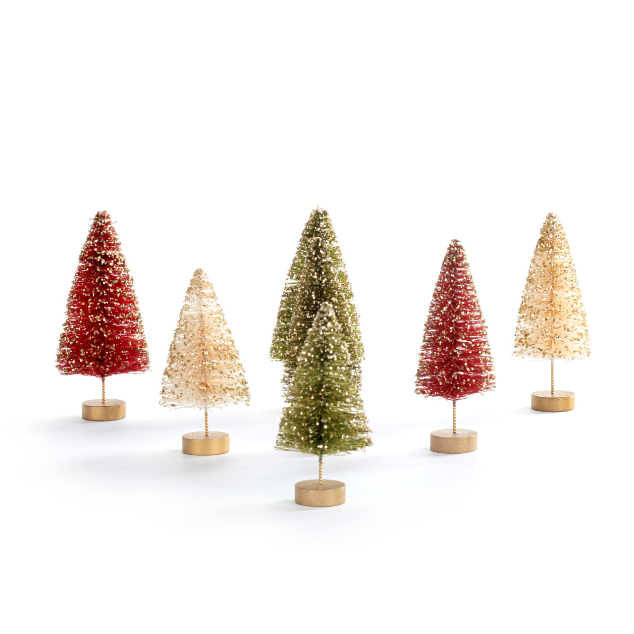 Red White Green Mini Bottle Brush Trees - Set of 7 thumbnail