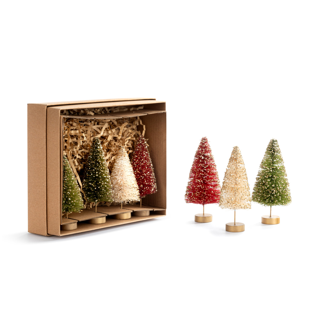Red White Green Mini Bottle Brush Trees - Set of 7 thumbnail