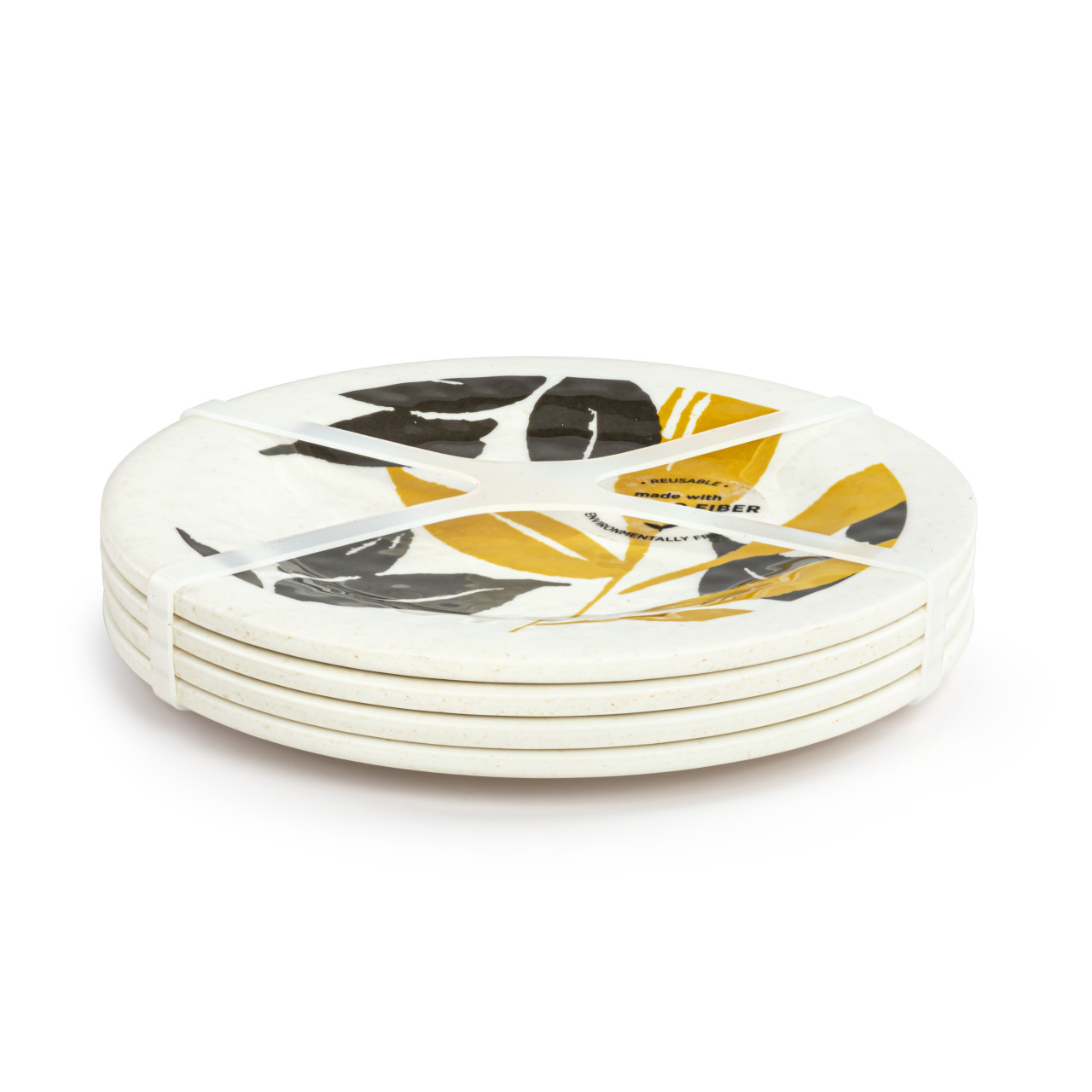 Gold Grey Leaves Melamine App Plates S/4 thumbnail