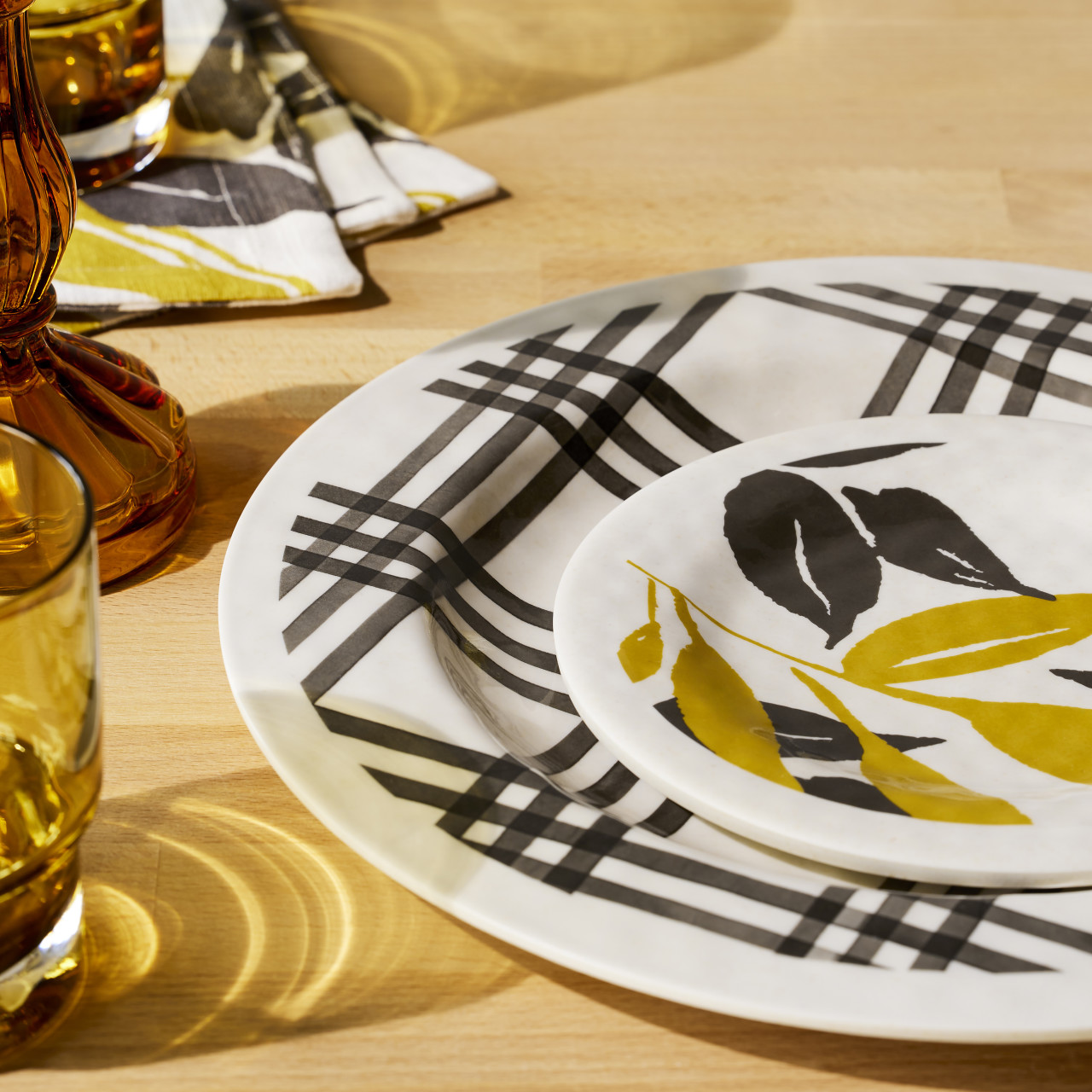 Gold Grey Leaves Melamine App Plates S/4 thumbnail