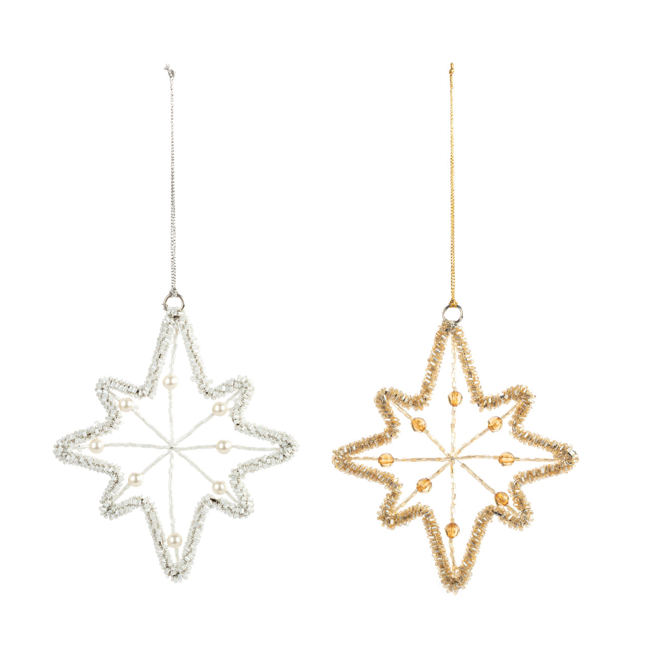 Beaded Gold and White Star Ornaments - 2 Assorted thumbnail