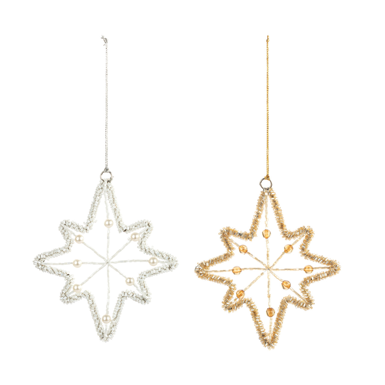 Beaded Gold and White Star Ornaments - 2 Assorted thumbnail