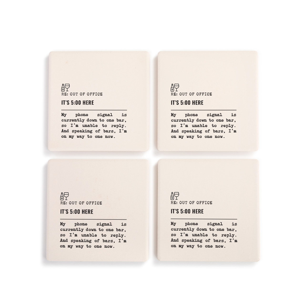 5 O'clock Here Bar Coasters - Set of 4 thumbnail