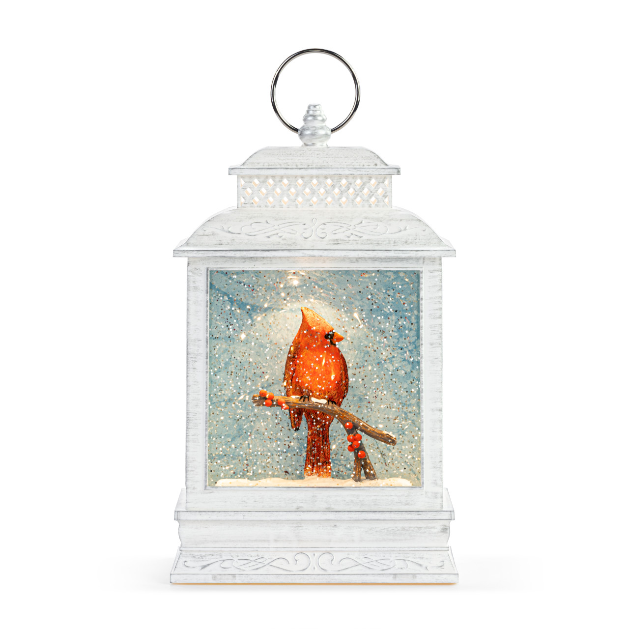 Lit Cardinal and Holly Lantern thumbnail