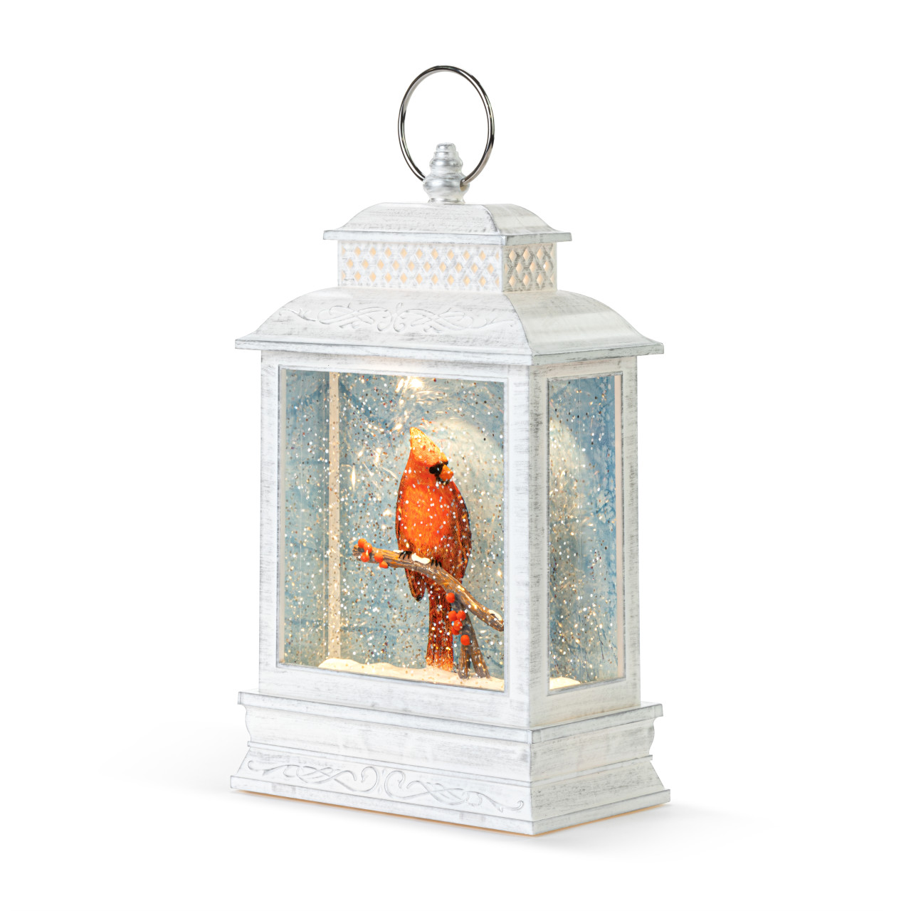 Lit Cardinal and Holly Lantern thumbnail