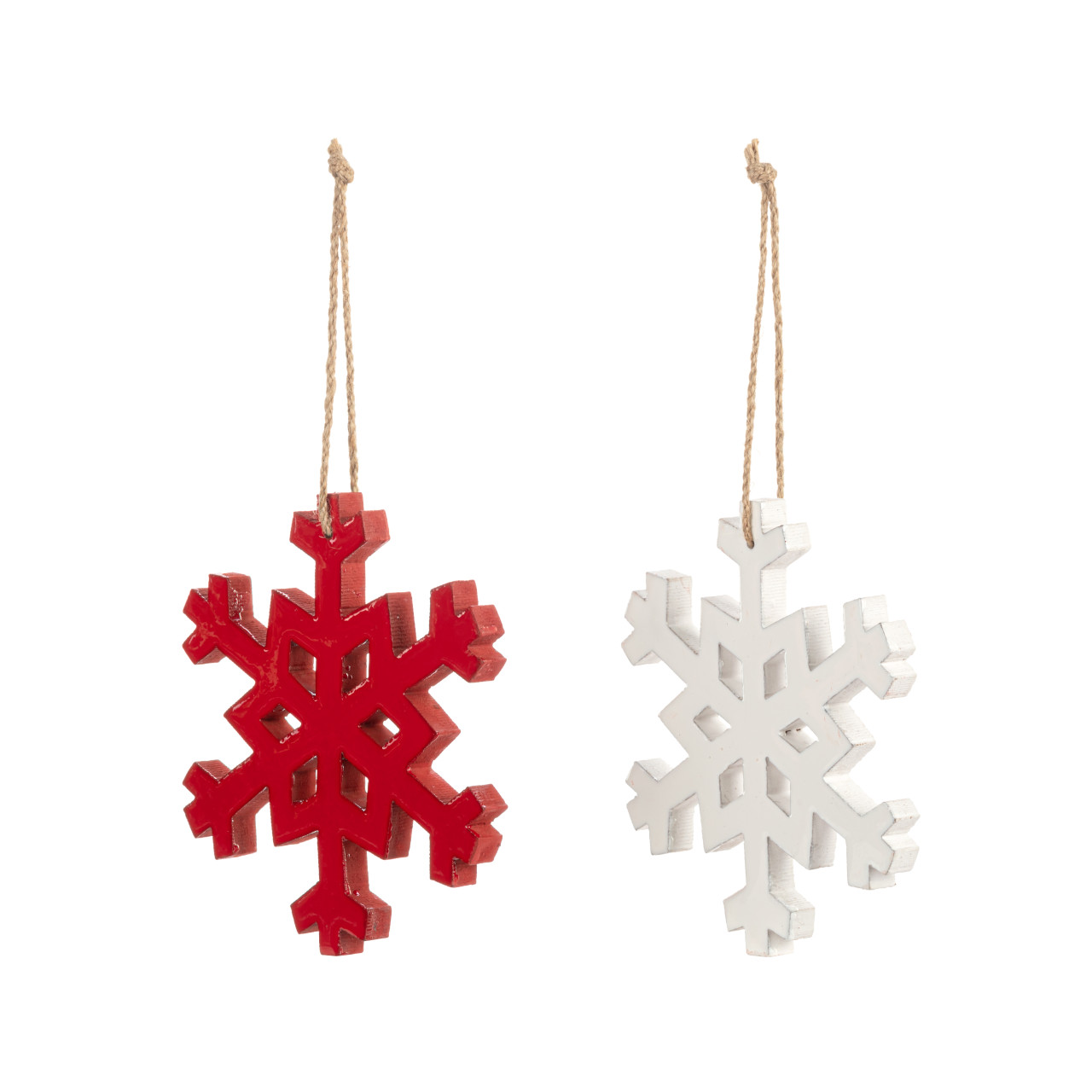 Wood Enamel Red and White Large Snowflake Ornaments - 2 Assorted thumbnail