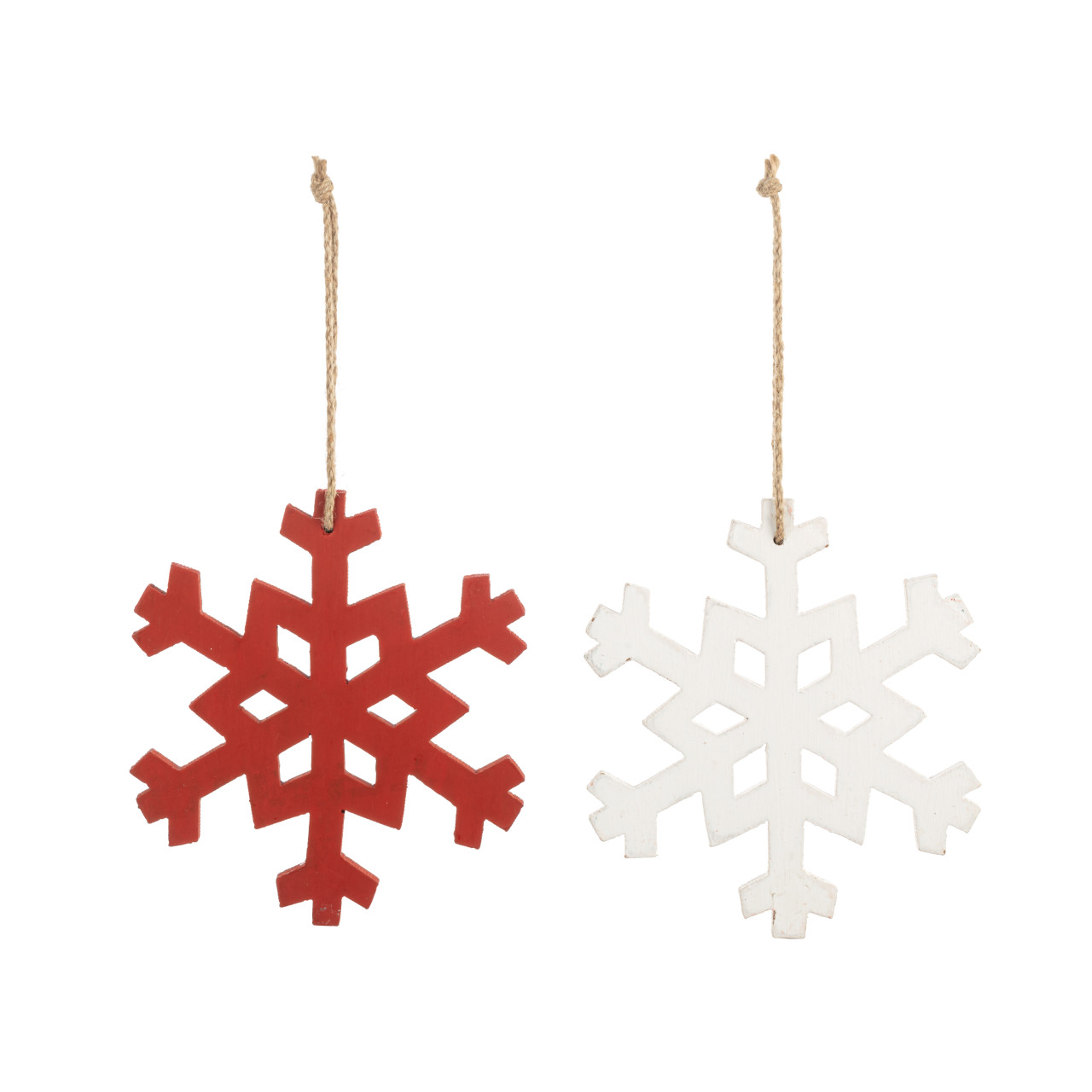 Wood Enamel Red and White Large Snowflake Ornaments - 2 Assorted thumbnail