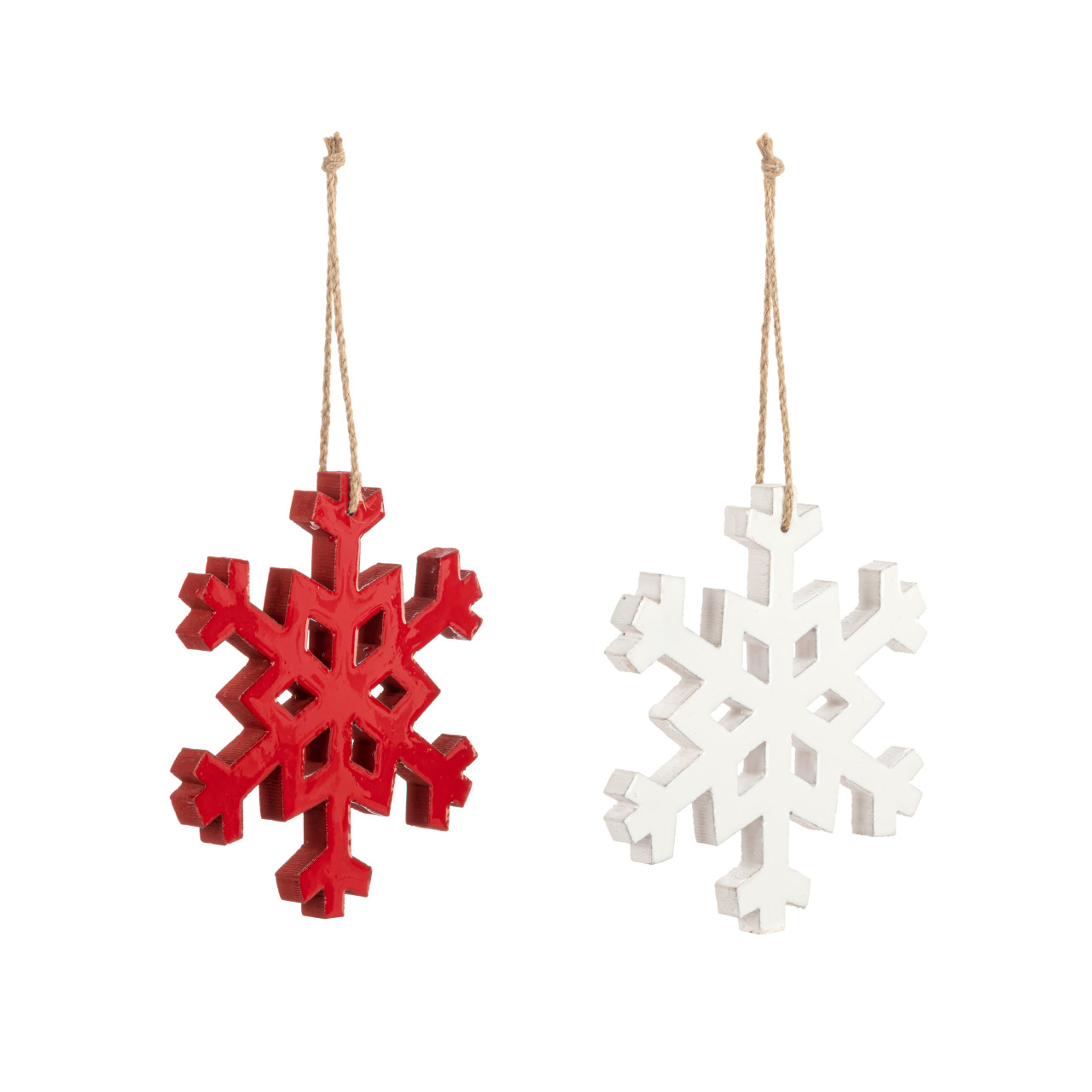 Wood Enamel Red and White Large Snowflake Ornaments - 2 Assorted thumbnail