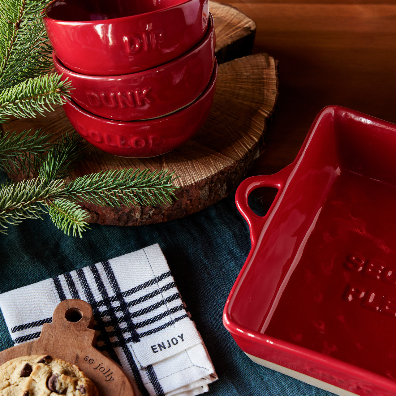 Gather 'Round Red Stoneware Let it Roll Cinnamon Roll Dish 9" x 2.5" thumbnail