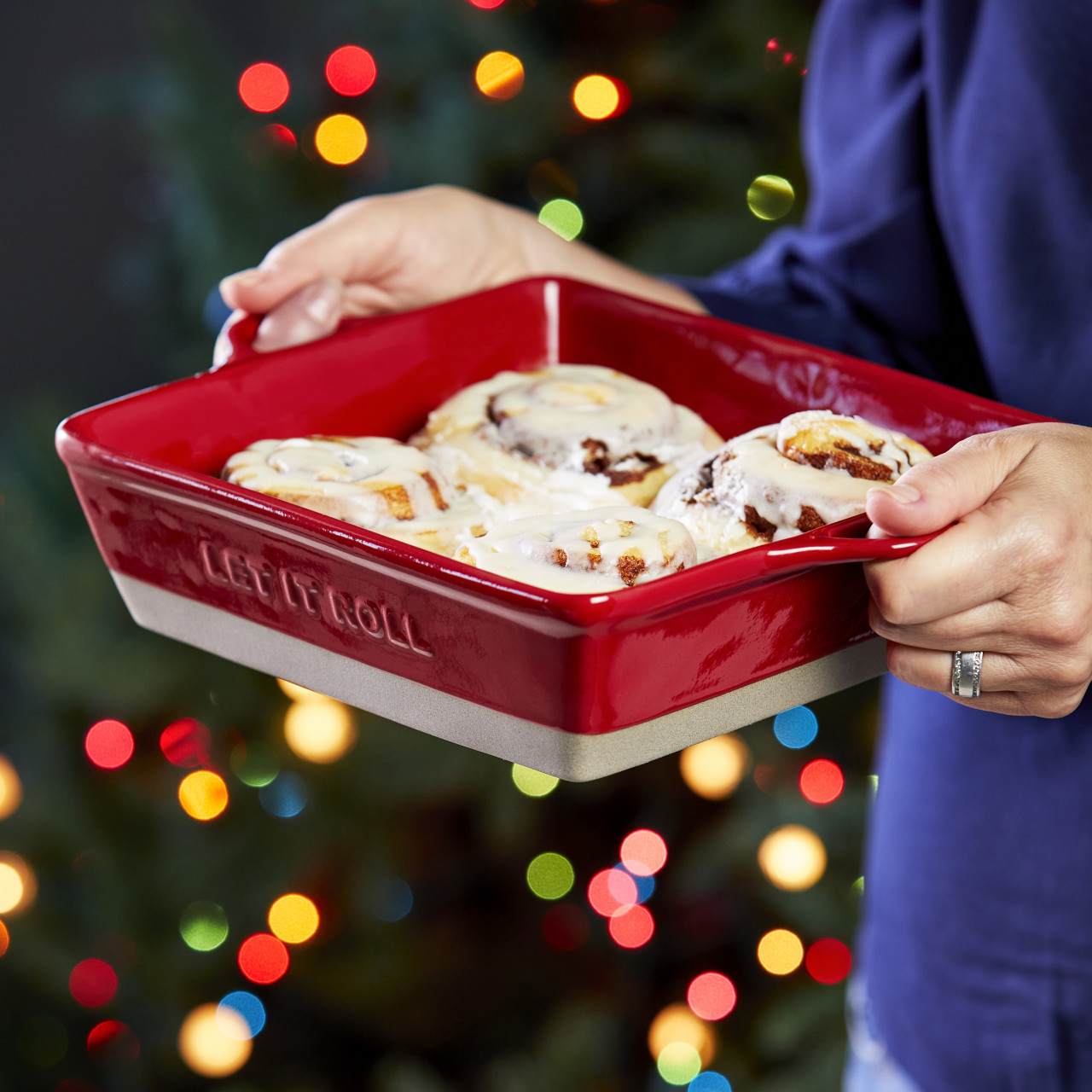 Gather 'Round Red Stoneware Let it Roll Cinnamon Roll Dish 9" x 2.5" thumbnail