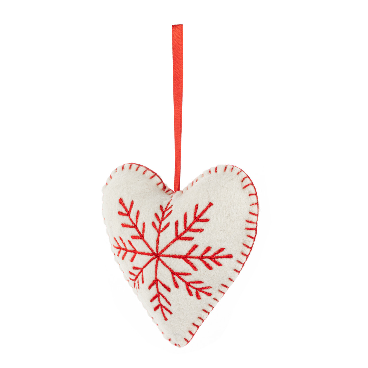 Felt Cream Heart Ornament with Embroidery thumbnail