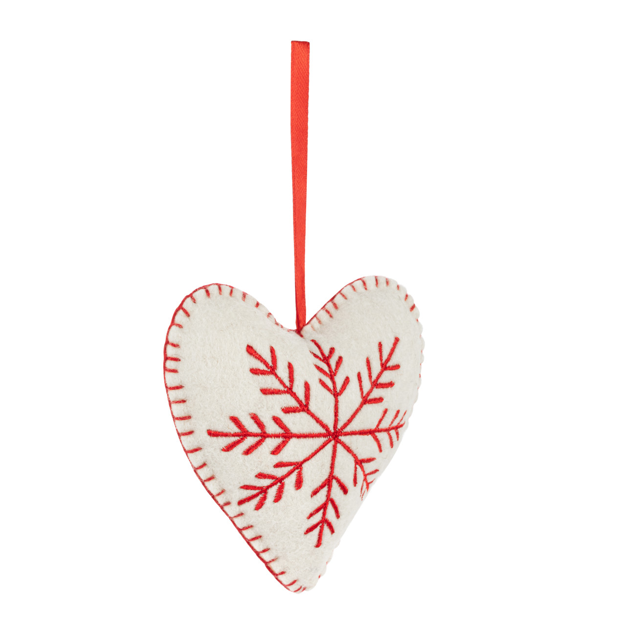 Felt Cream Heart Ornament with Embroidery thumbnail