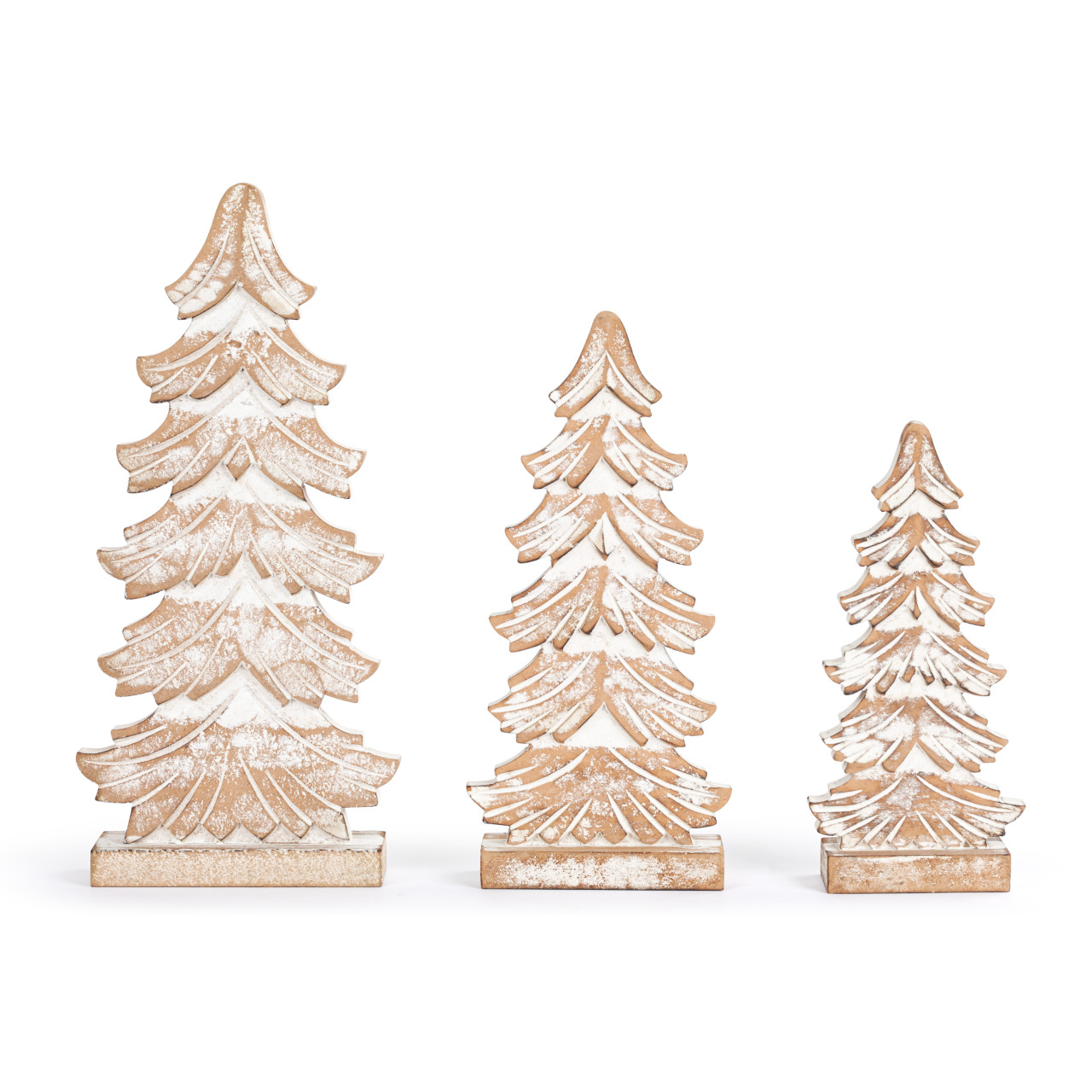 Wood Whitewashed Flocked Trees - 3 Assorted thumbnail