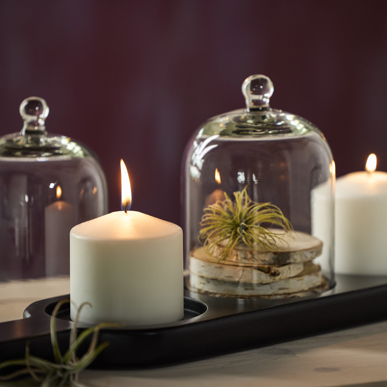 Market Finds Ebony Wood Tray With Cloche 17.5" x 6" thumbnail