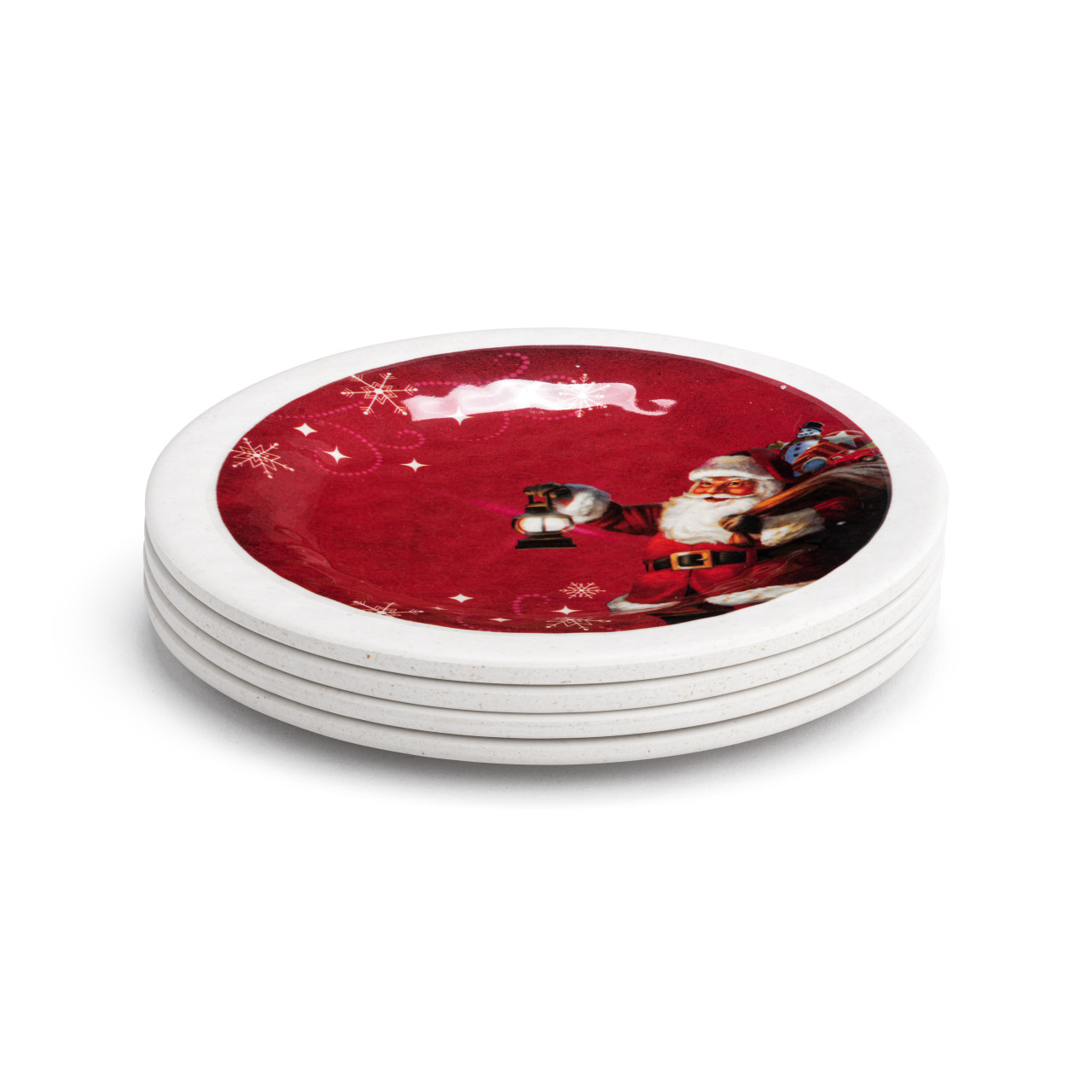 Red Snowfall Santa Melamine Appetizer Plates - Set of 4 thumbnail