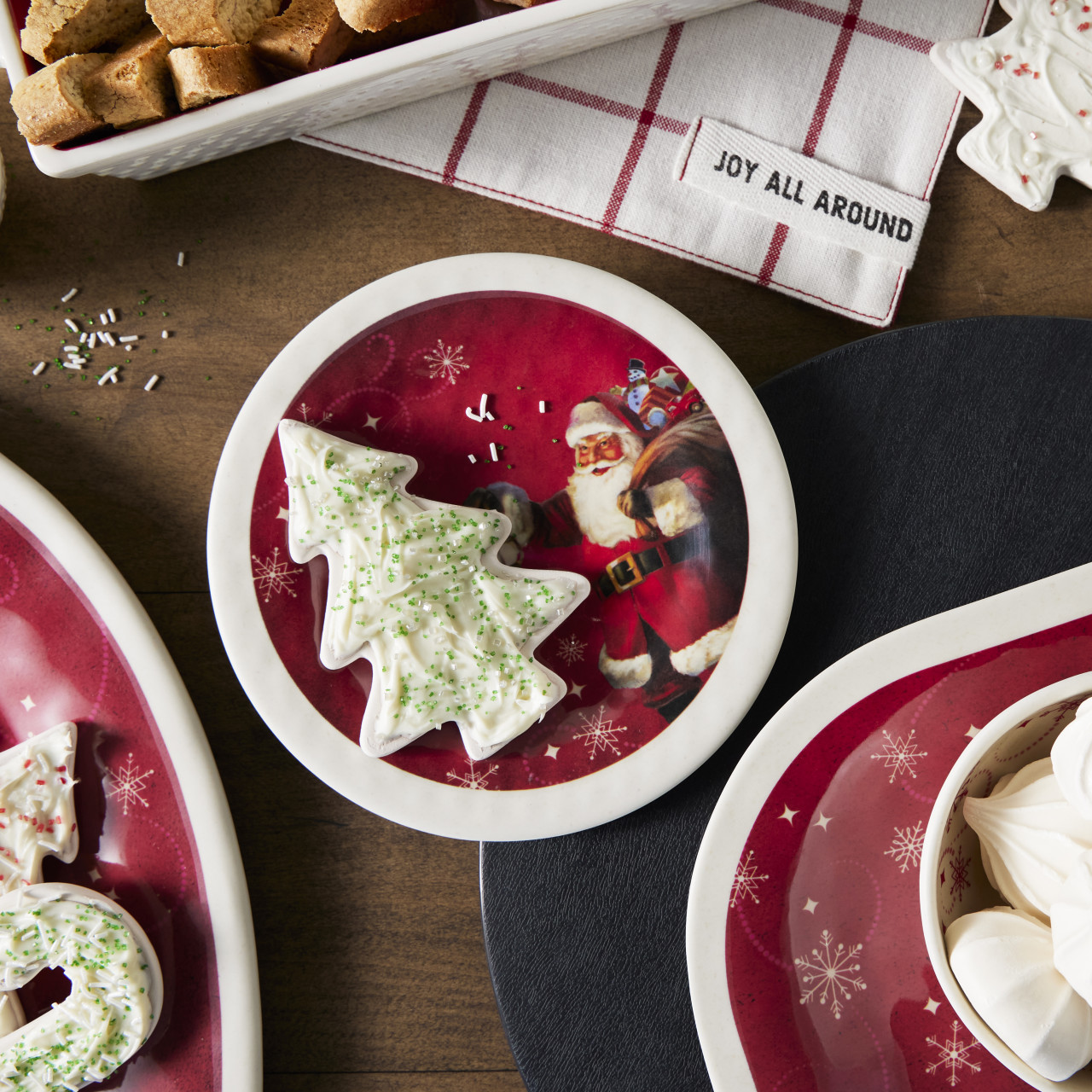 Red Snowfall Santa Melamine Appetizer Plates - Set of 4 thumbnail