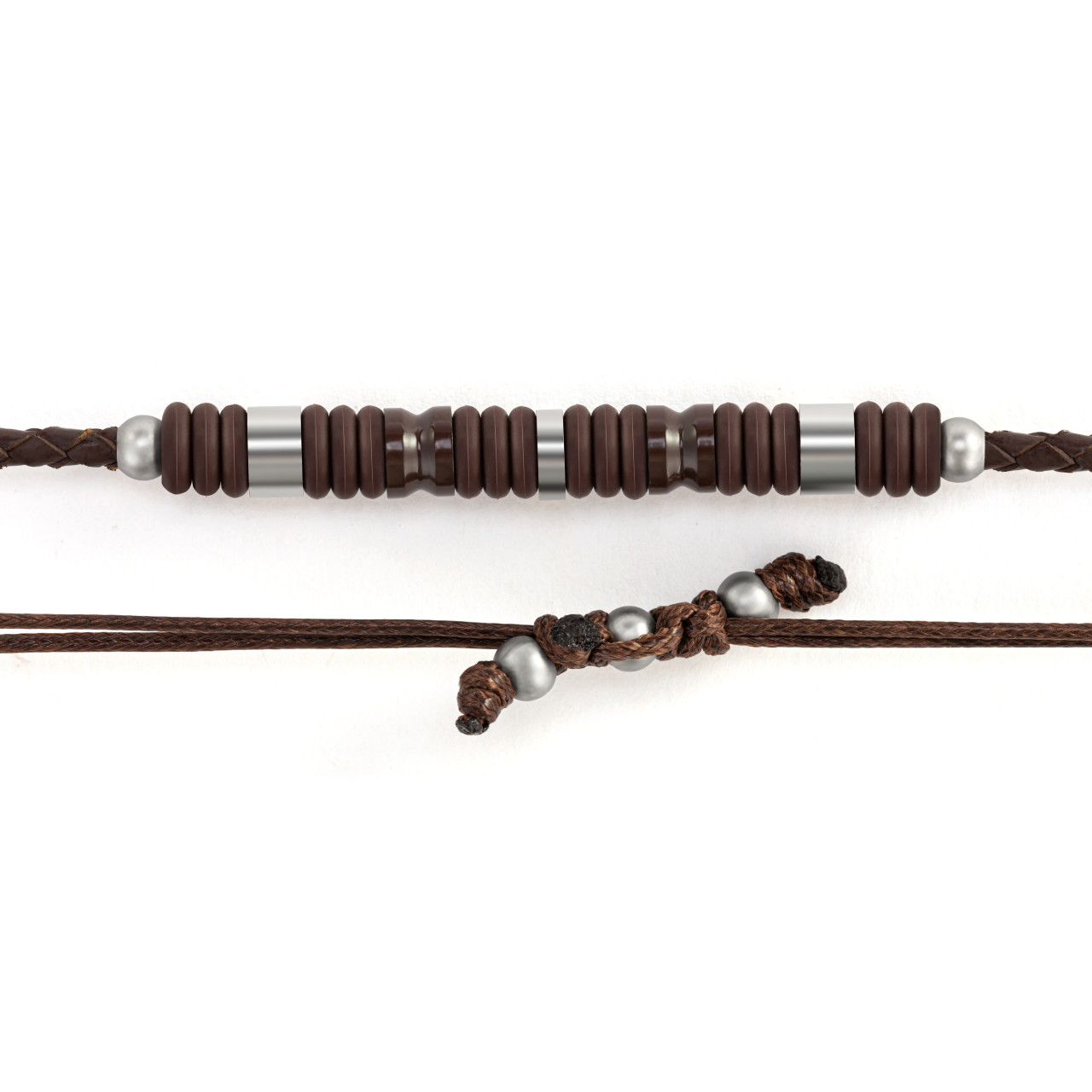 Men's Leather Cord Bracelet - Brown thumbnail