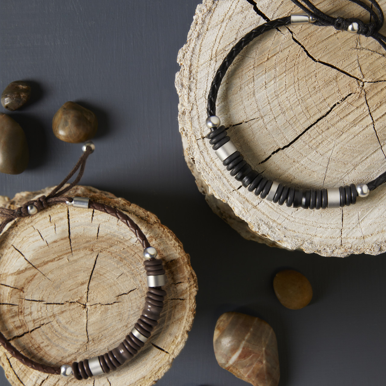 Men's Leather Cord Bracelet - Brown thumbnail