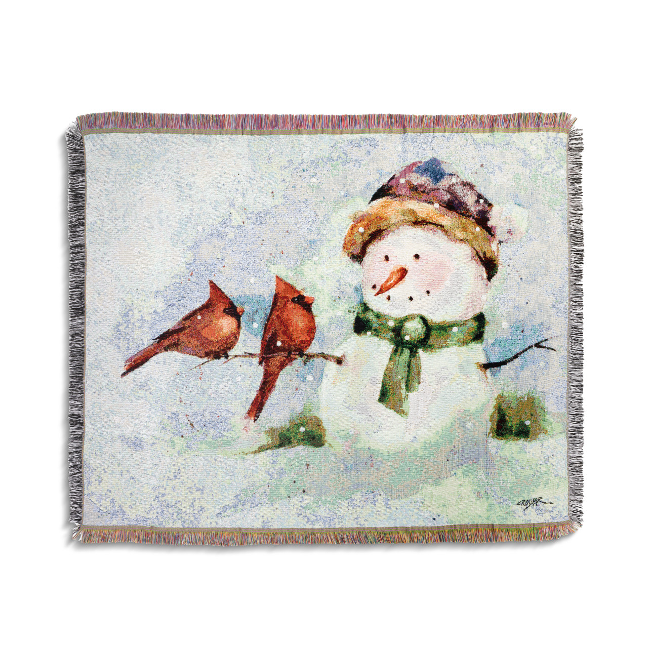 Snowman and Cardinals Woven Blanket thumbnail