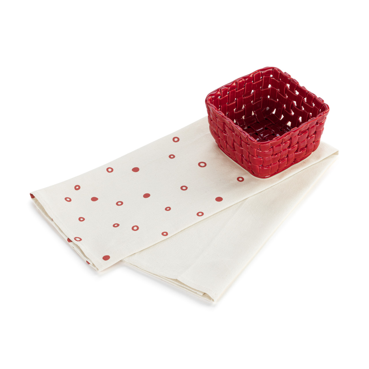 Red Ceramic Berry Dish with Towel thumbnail
