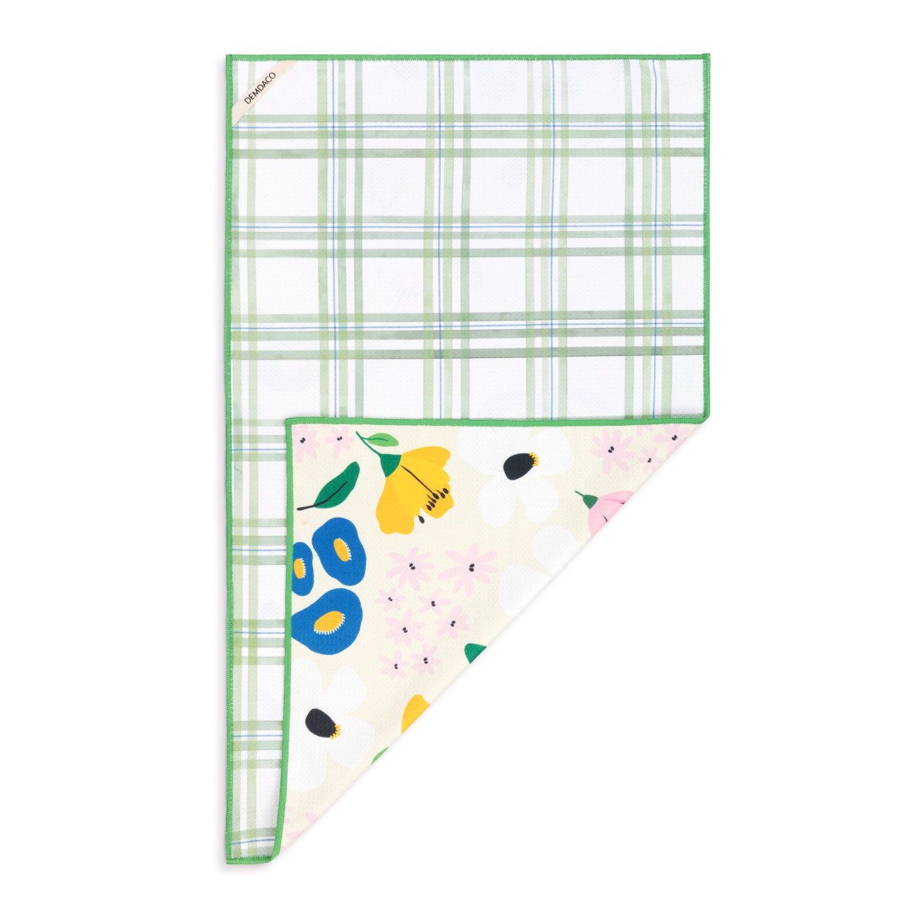 Floral Green Plaid Absorbent Reversible Towel - 18x30in thumbnail