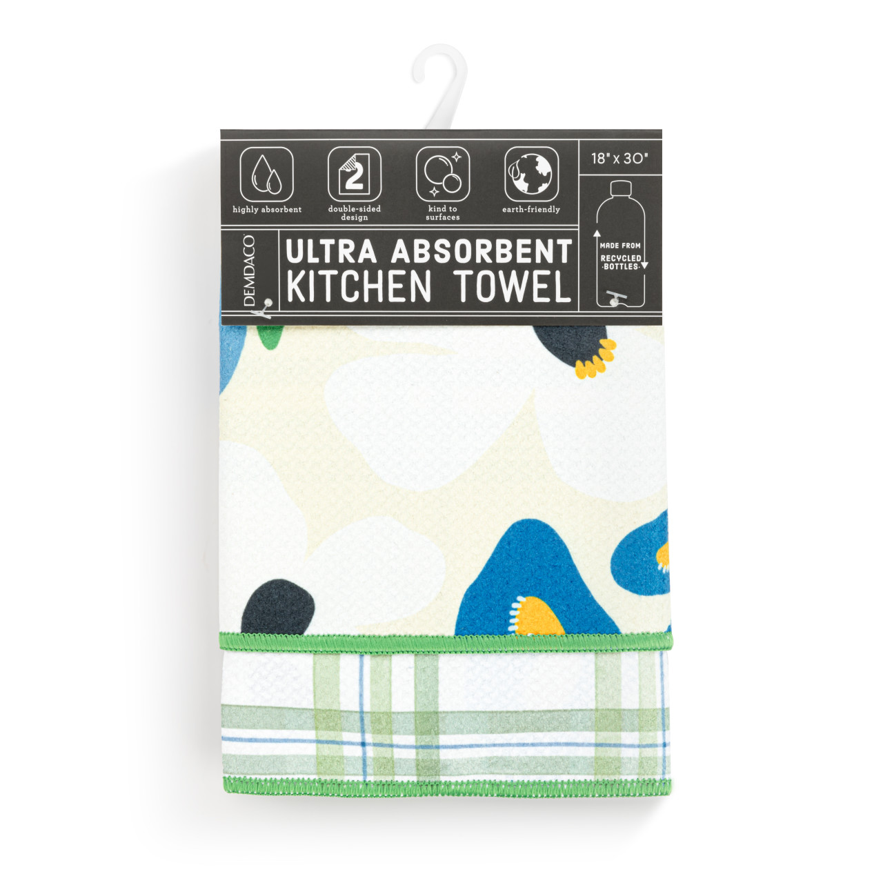 Floral Green Plaid Absorbent Reversible Towel - 18x30in thumbnail